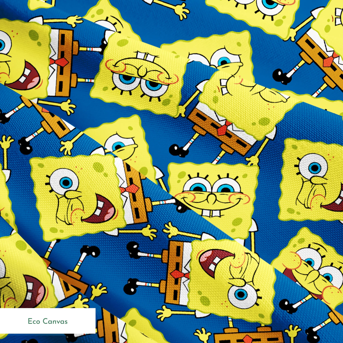 SpongeBob SquarePants pattern featuring various expressions on blue background springs ecocanvas texture