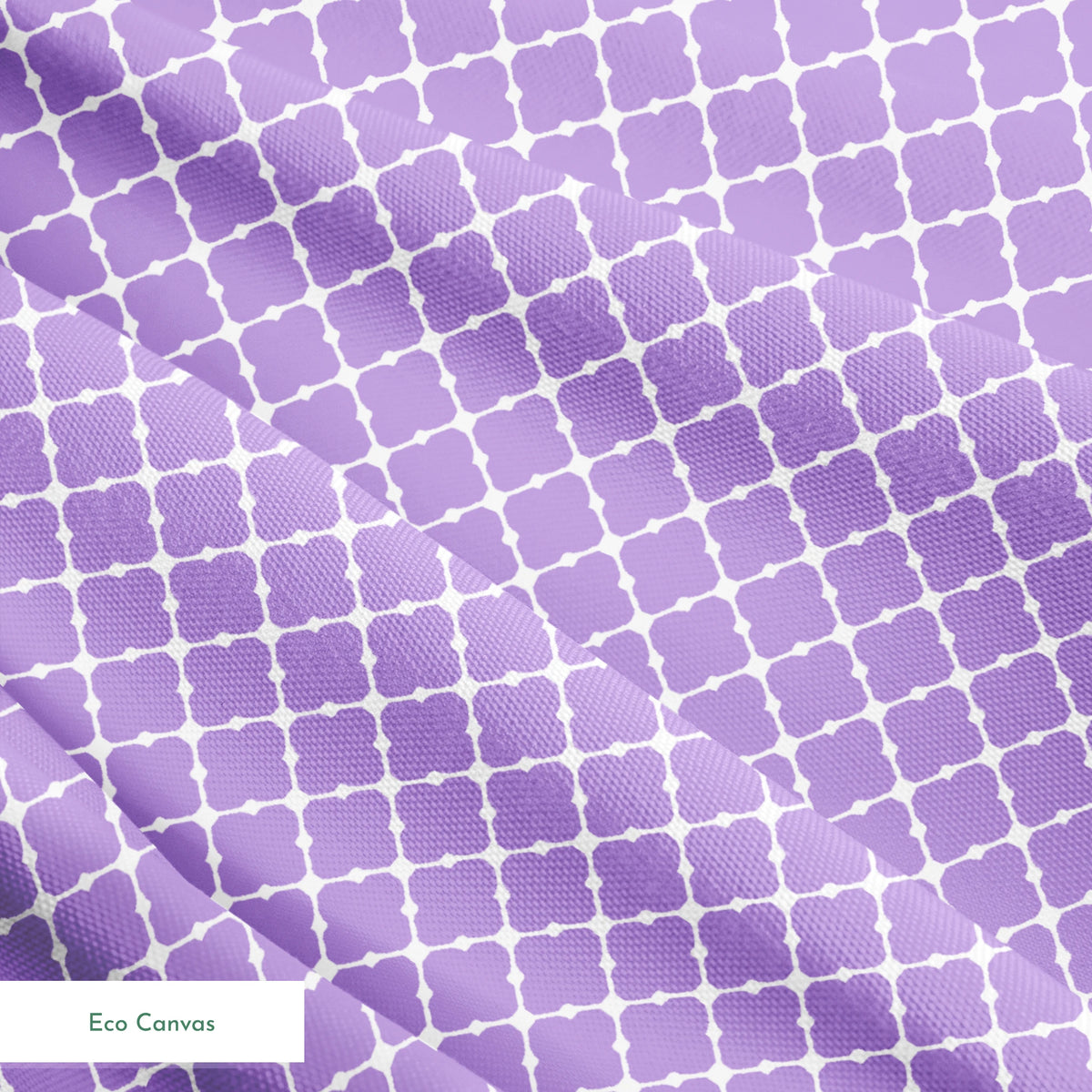 Purple quatrefoil pattern with white lattice grid on lavender background springs ecocanvas texture