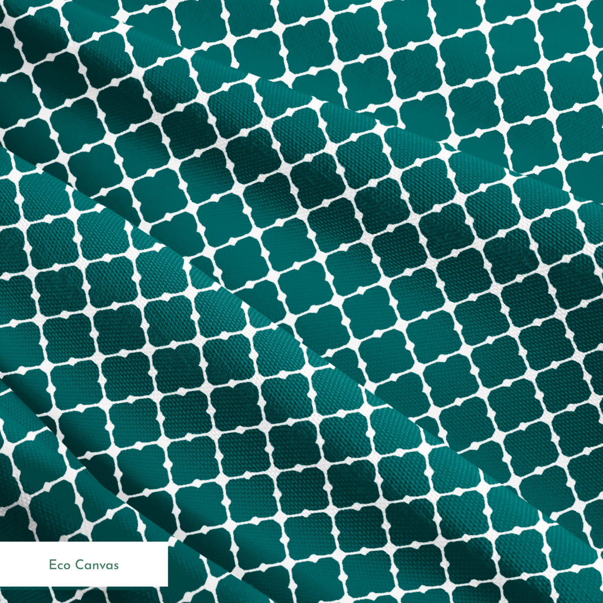 Dark teal quatrefoil pattern with white lattice outlines on a geometric background springs ecocanvas texture