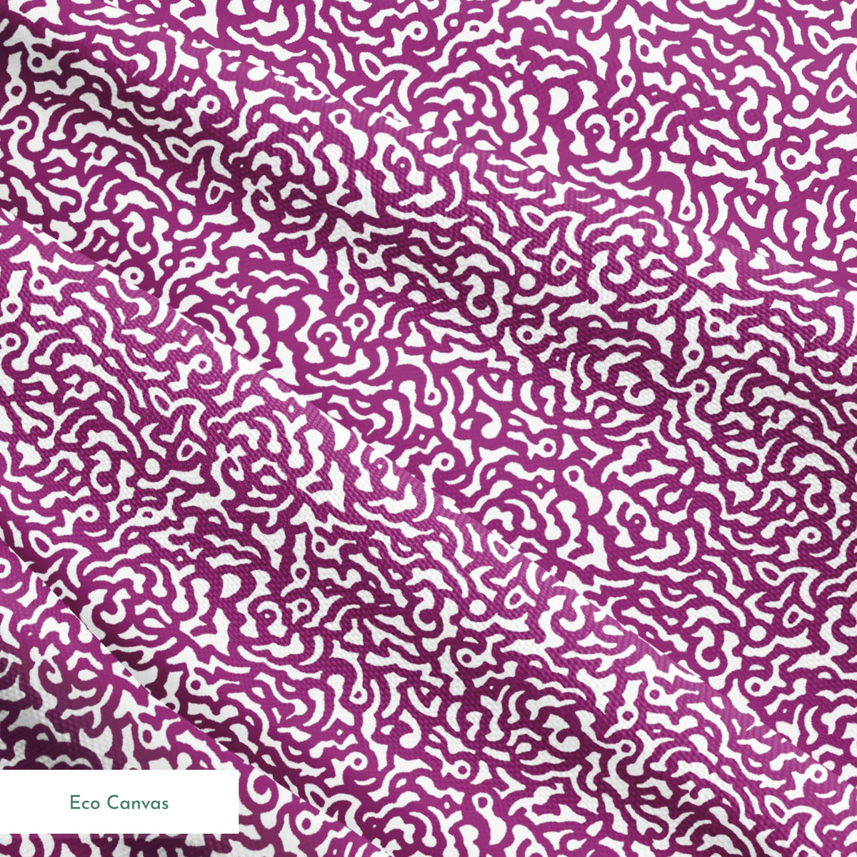 Purple squiggly maze-like pattern on white background with organic swirling lines springs ecocanvas texture