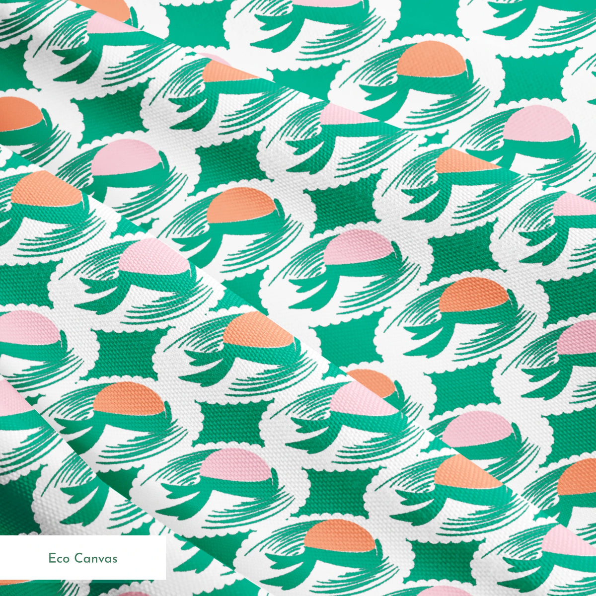 Abstract pattern with pink and orange oval shapes on green brushstroke backgrounds springs ecocanvas texture
