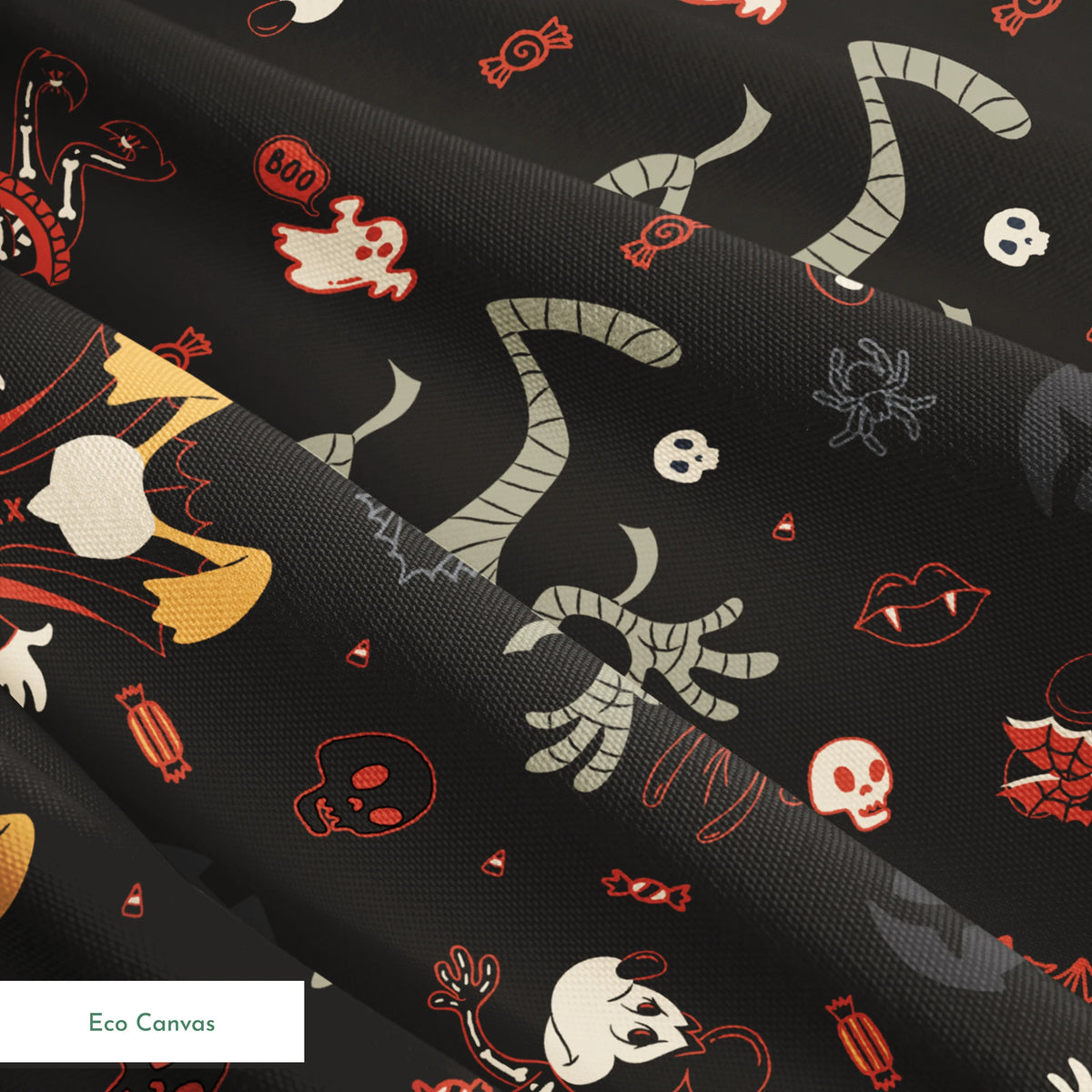 Disney Halloween pattern with Mickey & friends and candy on dark background springs ecocanvas texture