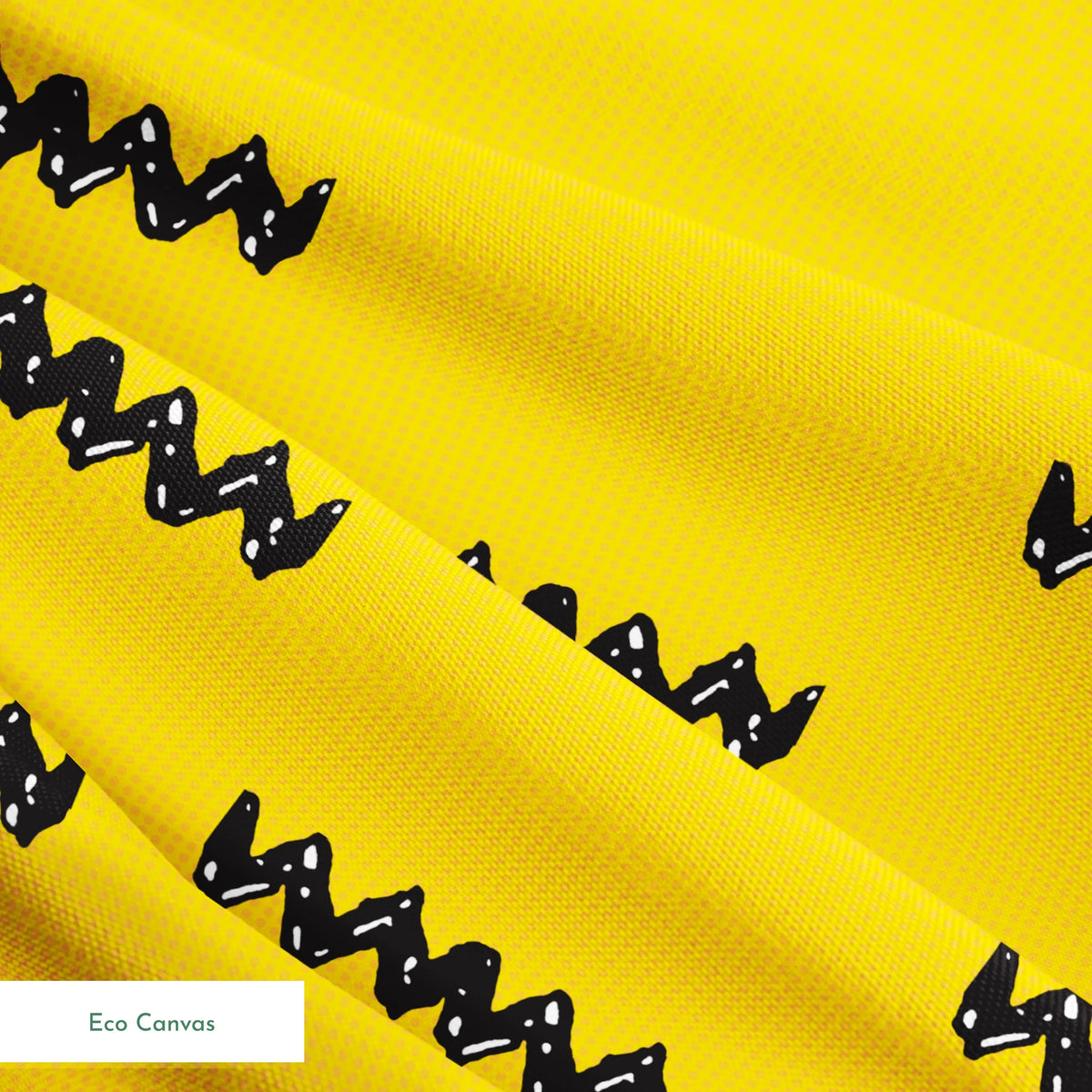 Black Charlie Brown zigzag patterns arranged in four rows against a bright yellow textured background springs ecocanvas texture
