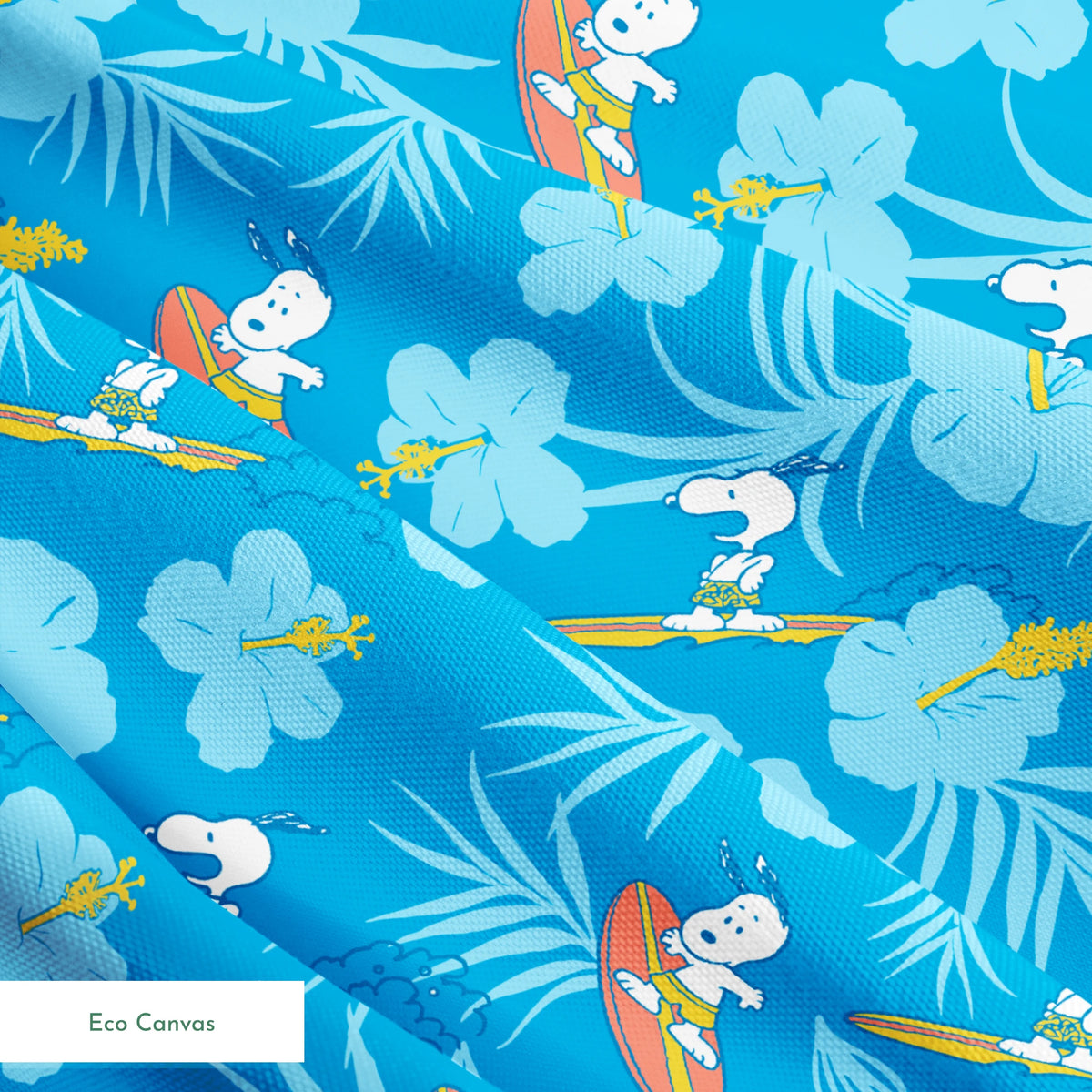 Peanuts Snoopy Surfing on Blue Floral | Fabric by the Yard