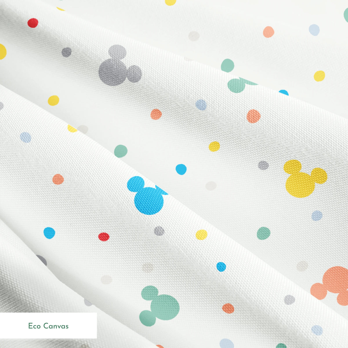 Colorful Disney Mickey Mouse silhouette pattern with pastel dots on white background springs ecocanvas texture