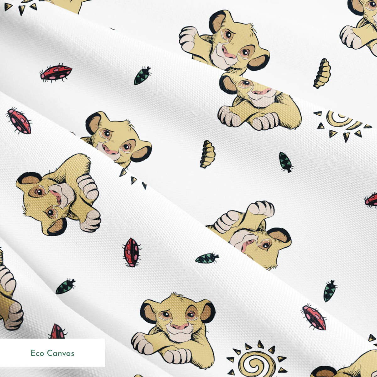 Cute cartoon lion cubs pattern with suns and leaves on white background springs ecocanvas texture