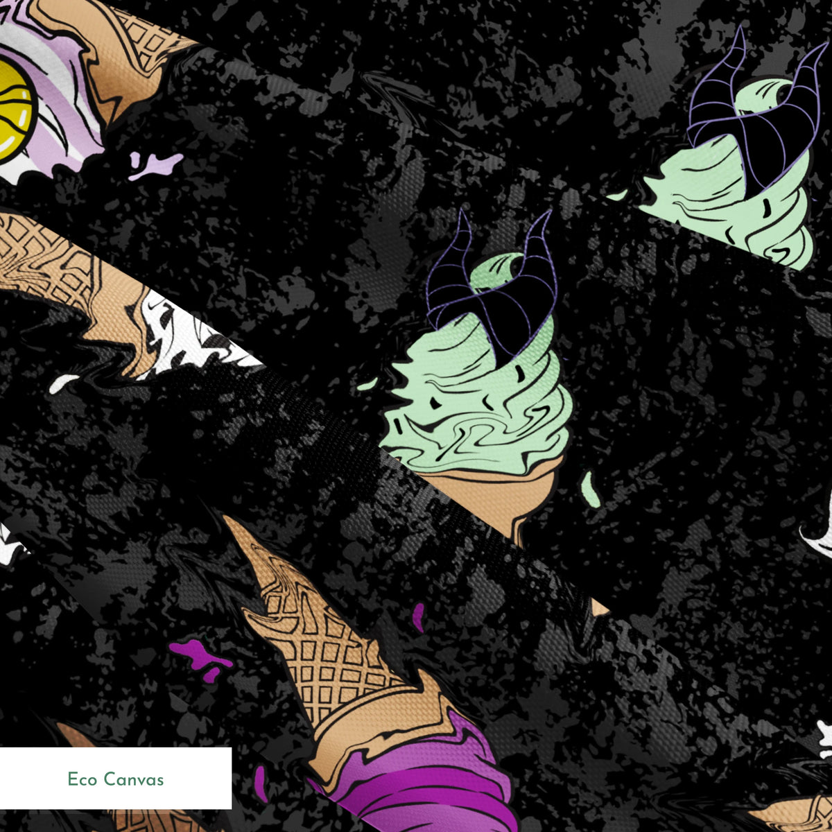 Disney Villain-inspired ice cream cones on black background springs ecocanvas texture