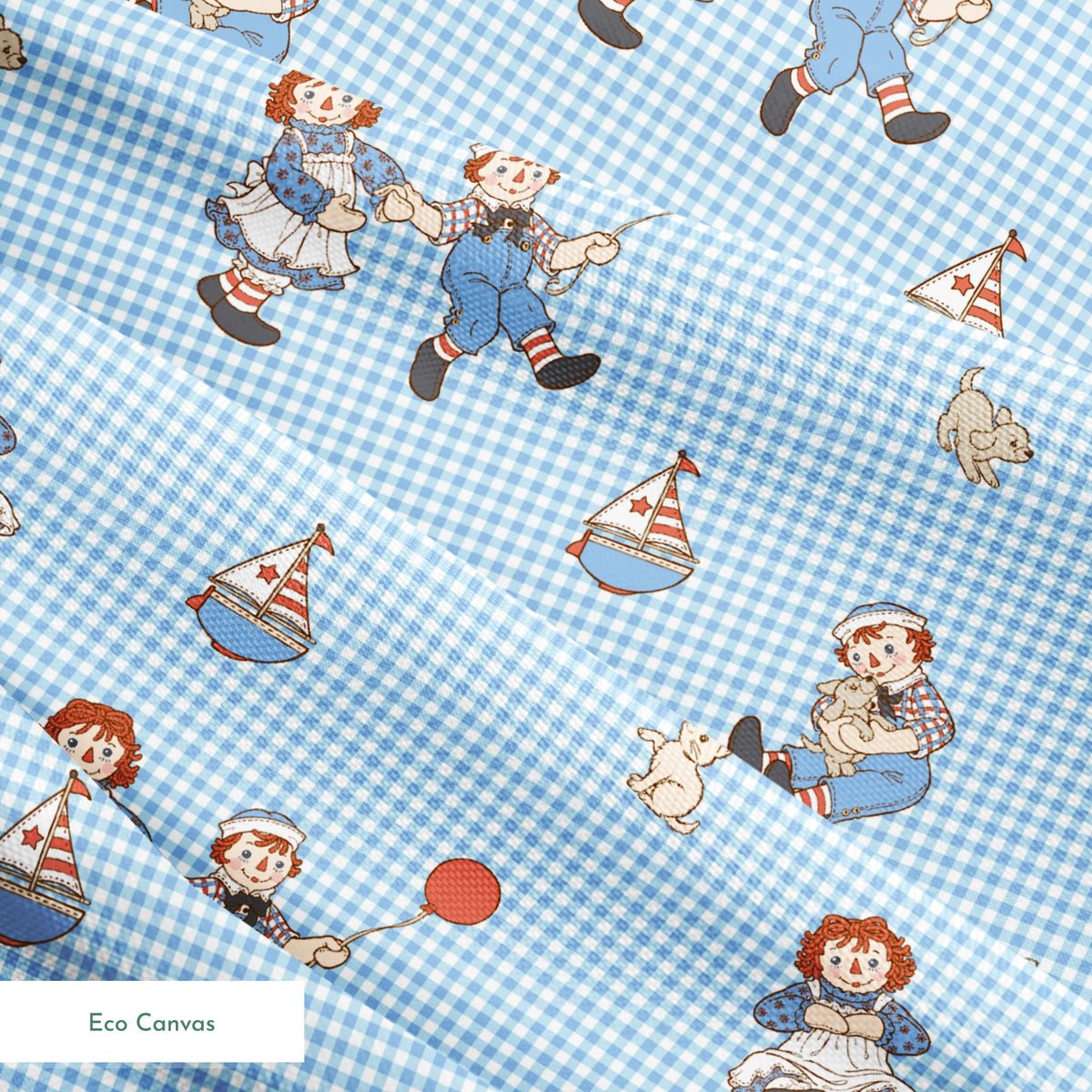 Raggedy Ann and Andy Plaid Toss Blue | Fabric by the Yard