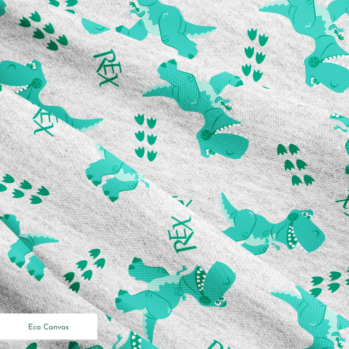 Playful Toy Story' Rex pattern on light gray heathered background springs ecocanvas texture