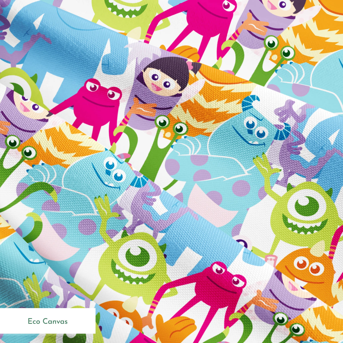 Colorful Monsters Inc pattern with various shapes, sizes and bright colors like blue, pink, orange and green. springs ecocanvas texture