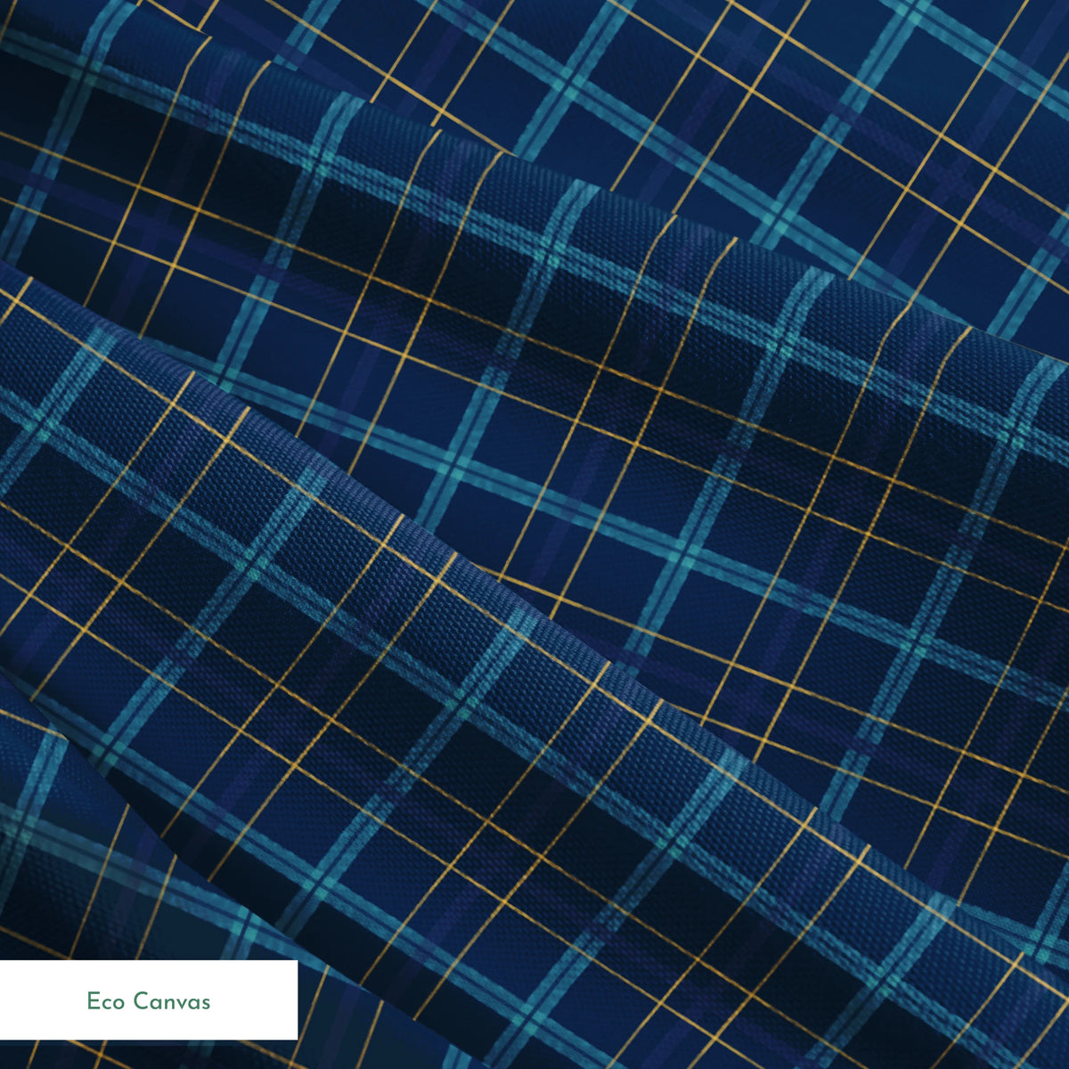 Painterly navy blue plaid with golden yellow and soft blue stripes by Nicole Tamarin, ideal for autumn sewing and decor. springs ecocanvas texture