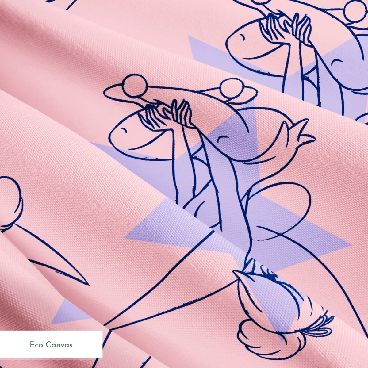 Whimsical Tinker Bells in outlined blue and white style on a soft pink background springs ecocanvas texture