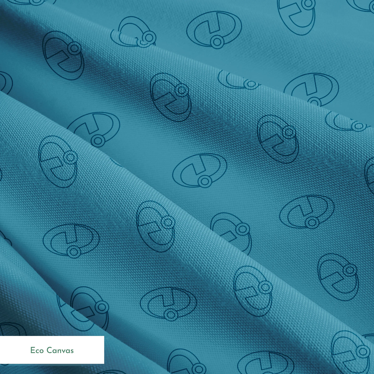 Abstract blue background with The Incredibles logos in repeating pattern springs ecocanvas texture
