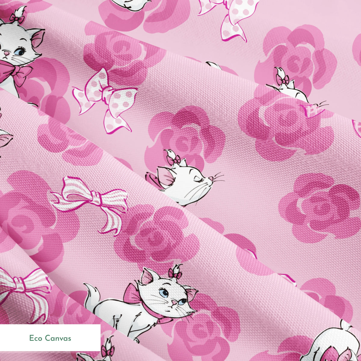 Marie from The Aristocats playing on pink rose pattern background springs ecocanvas texture