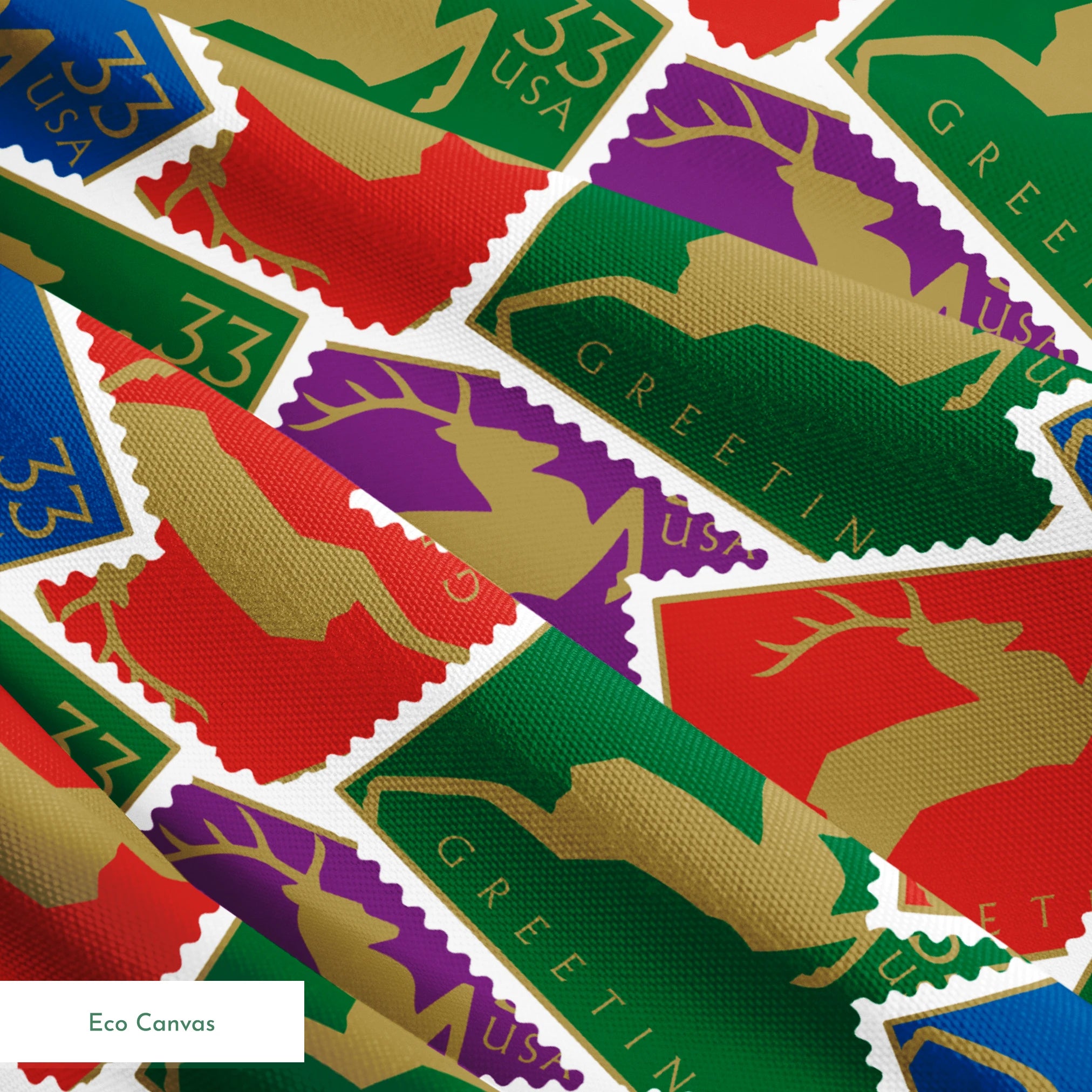 USPS Golden Deer Stamp Collage Fabric