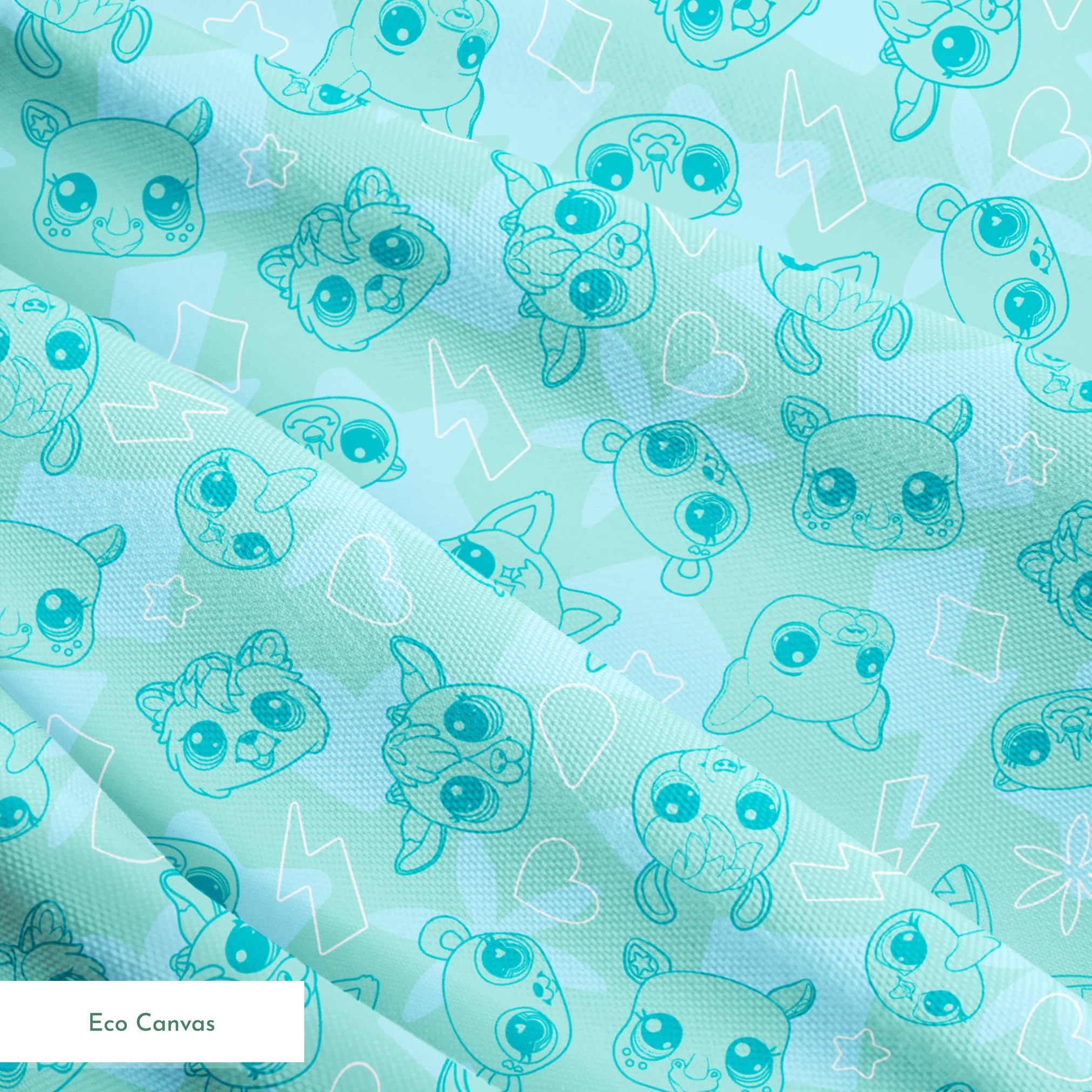 Hasbro Littliest Pet Shop Pet Outlines on Teal Fabric