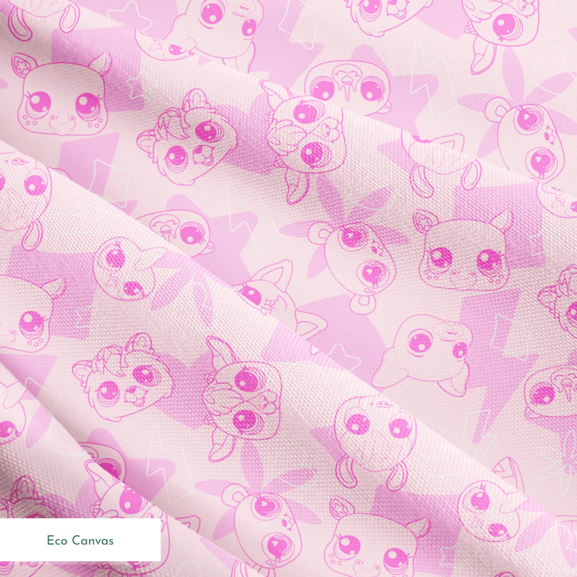 Hasbro Littliest Pet Shop Pet Outlines on Pink Fabric