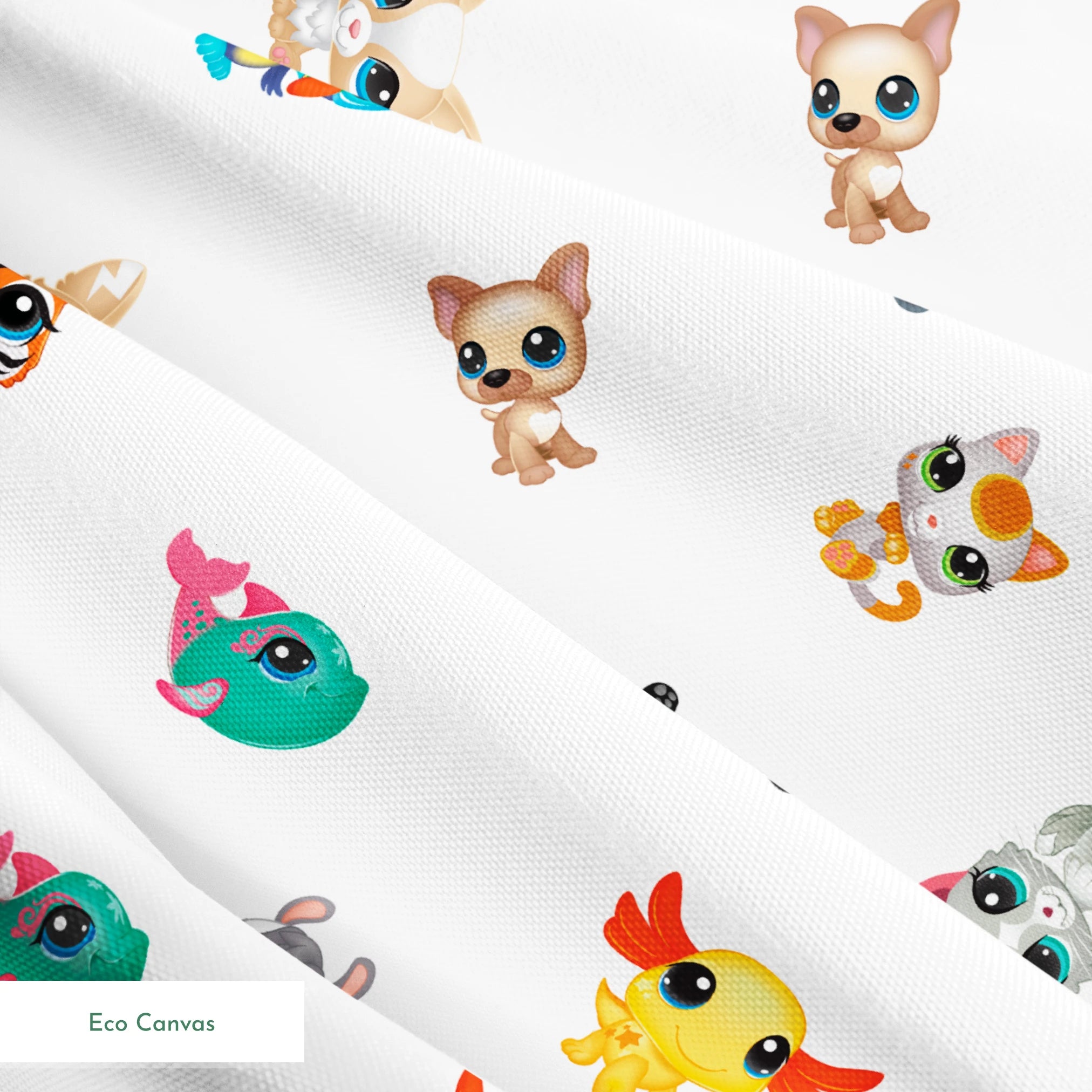 Hasbro Littliest Pet Shop Character Collage on White Fabric