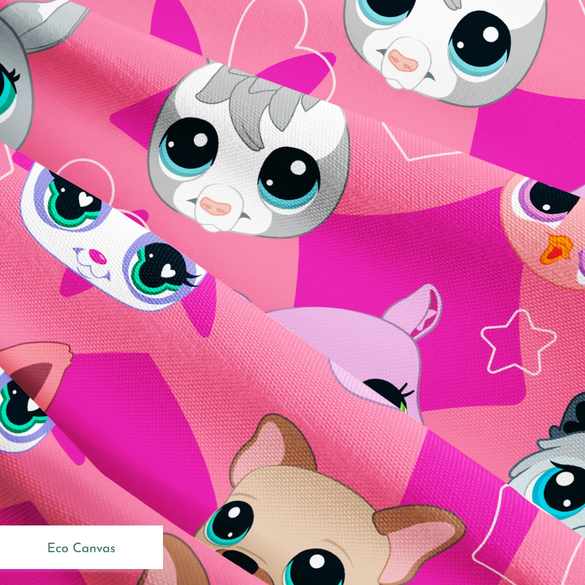 Hasbro Littliest Pet Shop Cute Faces Toss on Pink Fabric