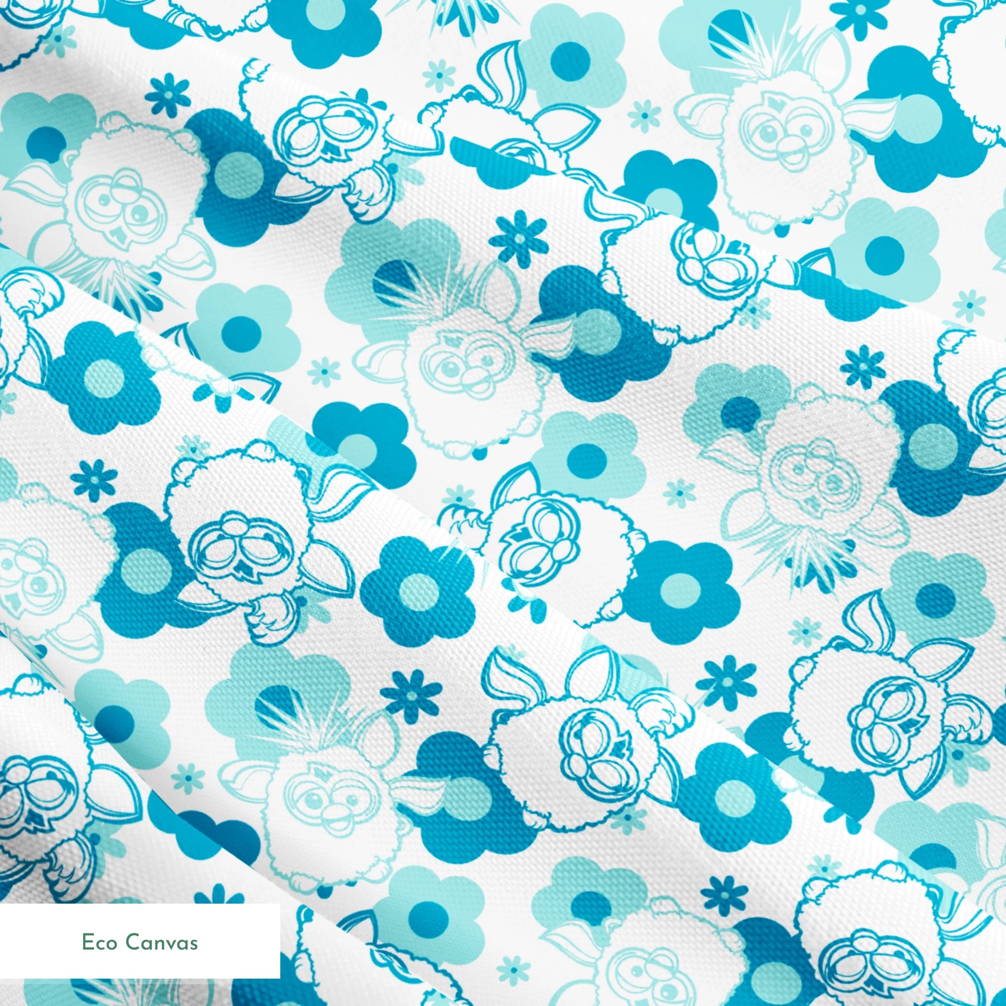 Hasbro Furby Flower Power on Blue  Fabric