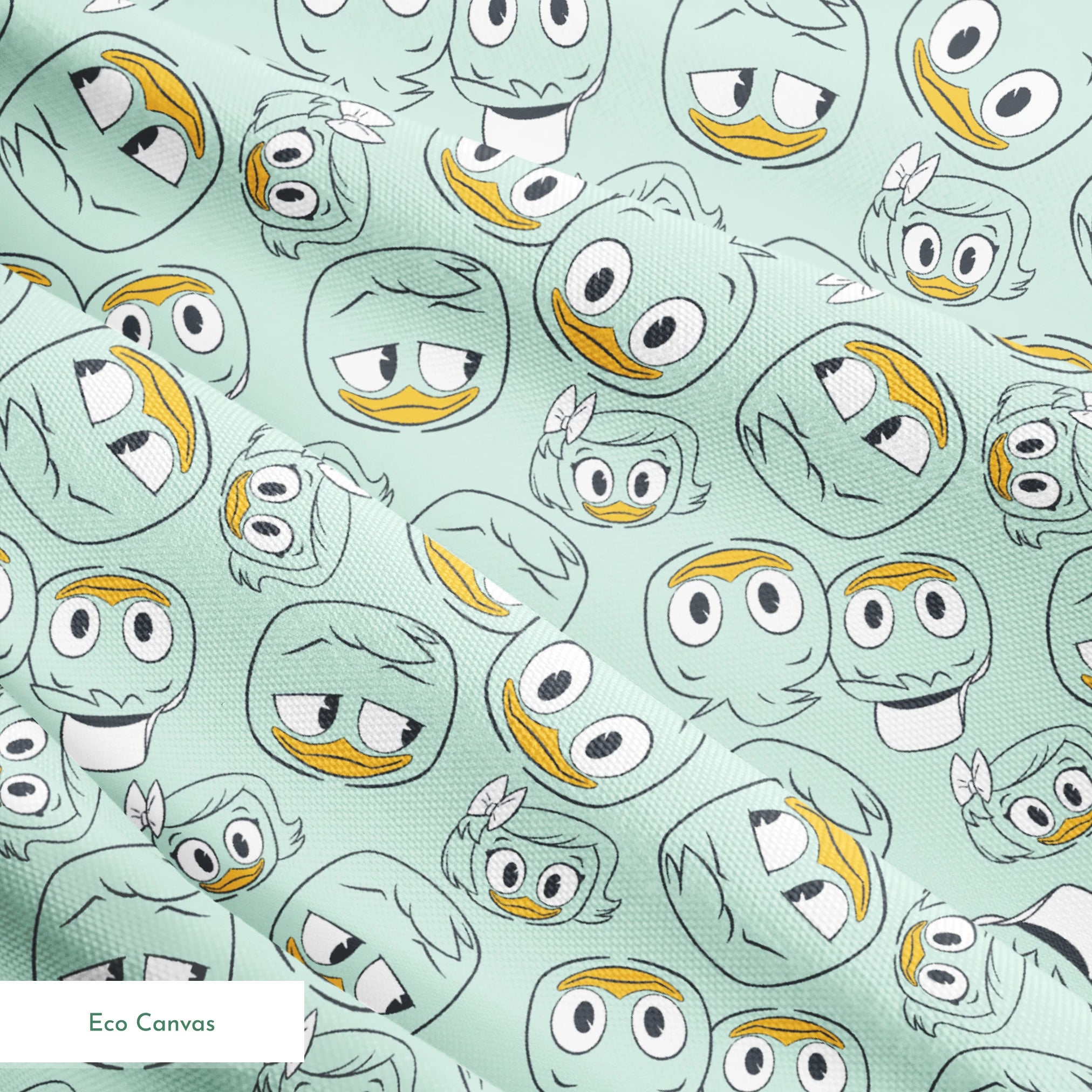 Disney Duck Tales Character Faces on Mint Fabric