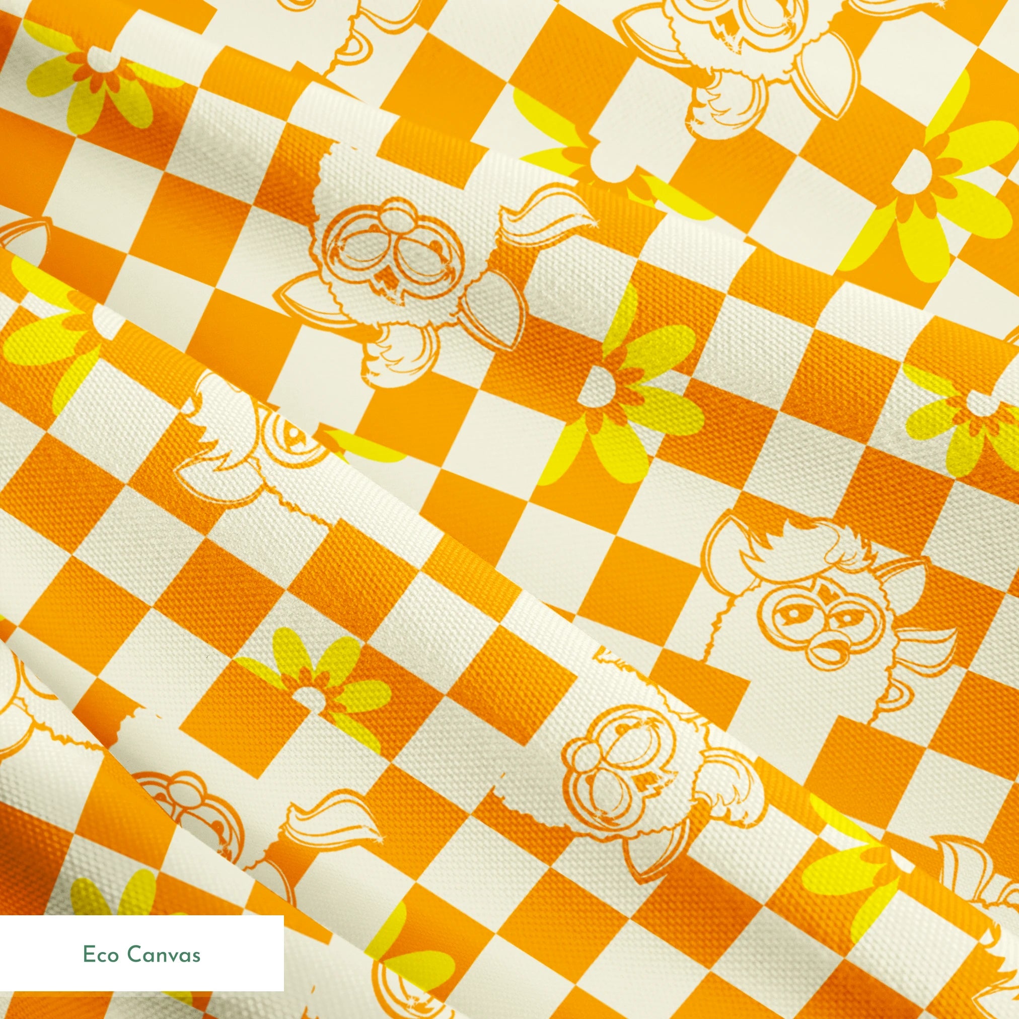 Hasbro Furby Checkered Flowers on Orange Fabric