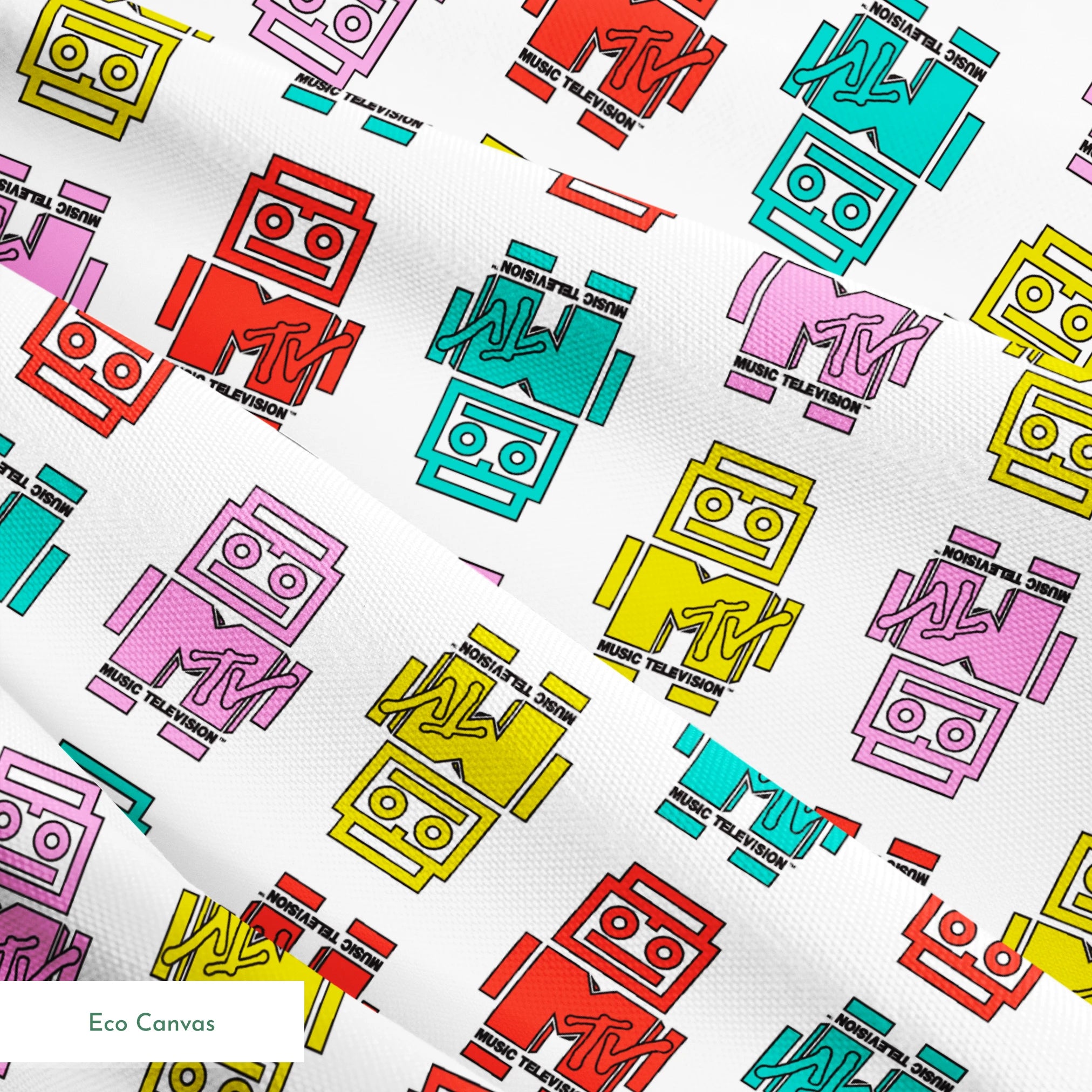 Paramount MTV  Logo Robots on White Fabric