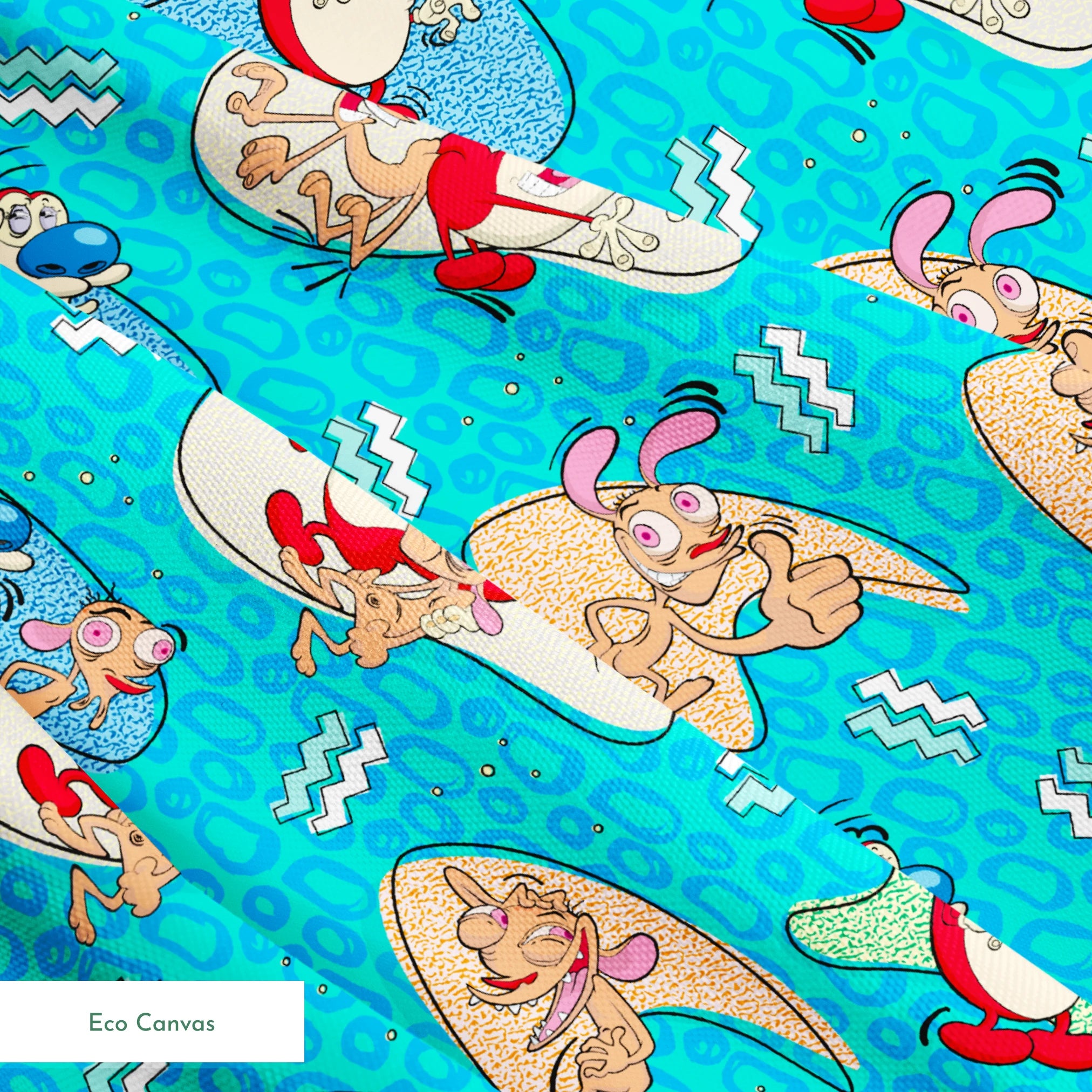 Ren & Stimpy Retro Graphics on Aqua Fabric
