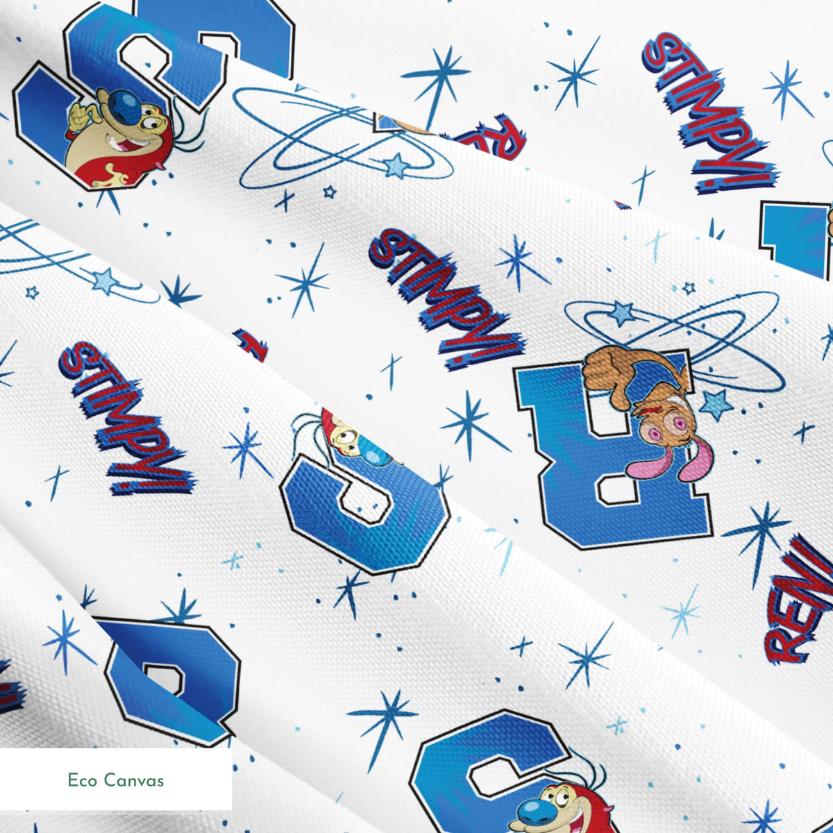 Ren & Stimpy Varsity Letters on White Fabric