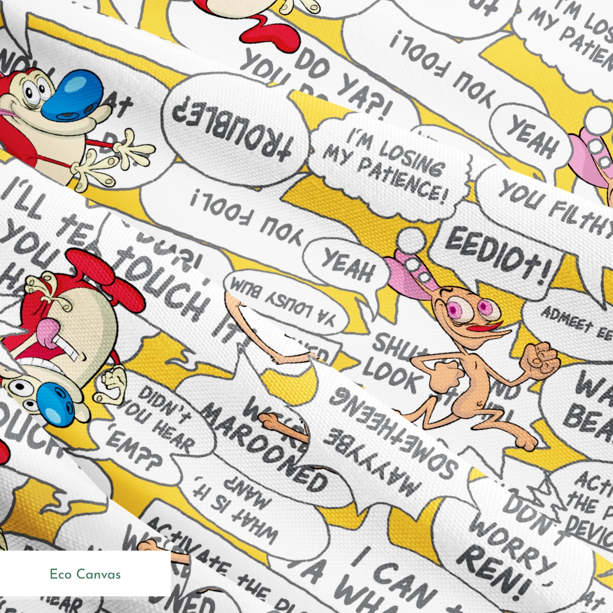 Ren & Stimpy Word Blurbs on Yellow Fabric