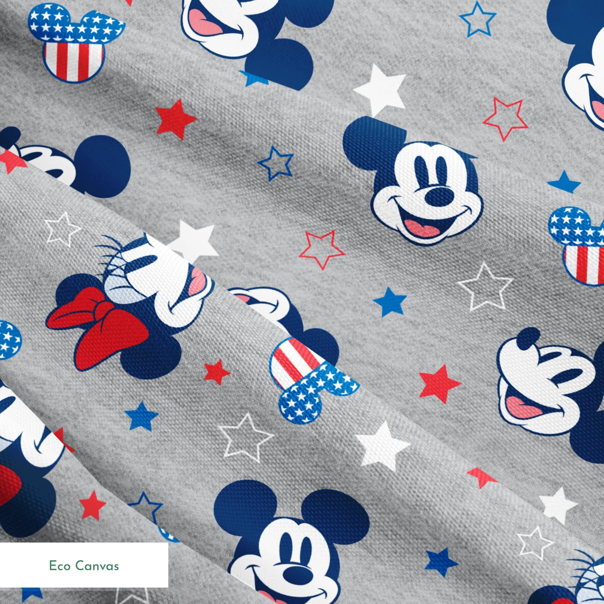 Disney Mickey and Minnie Patriotic Stars on Gray Fabric