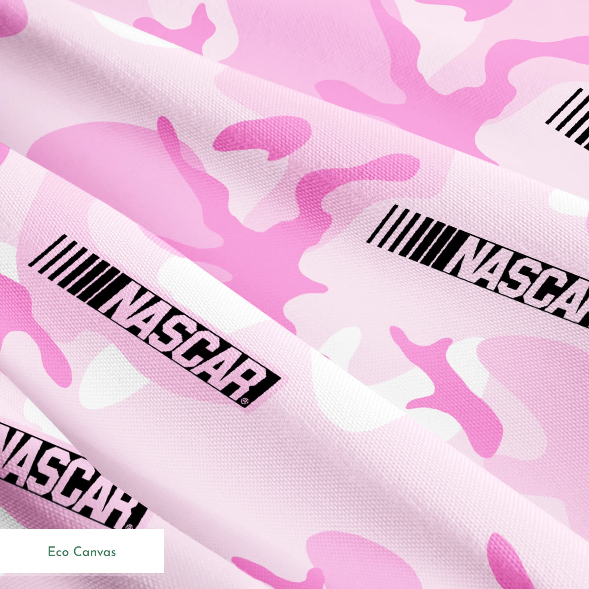 NASCAR® Retro Logo and Camo Toss on Pink Fabric