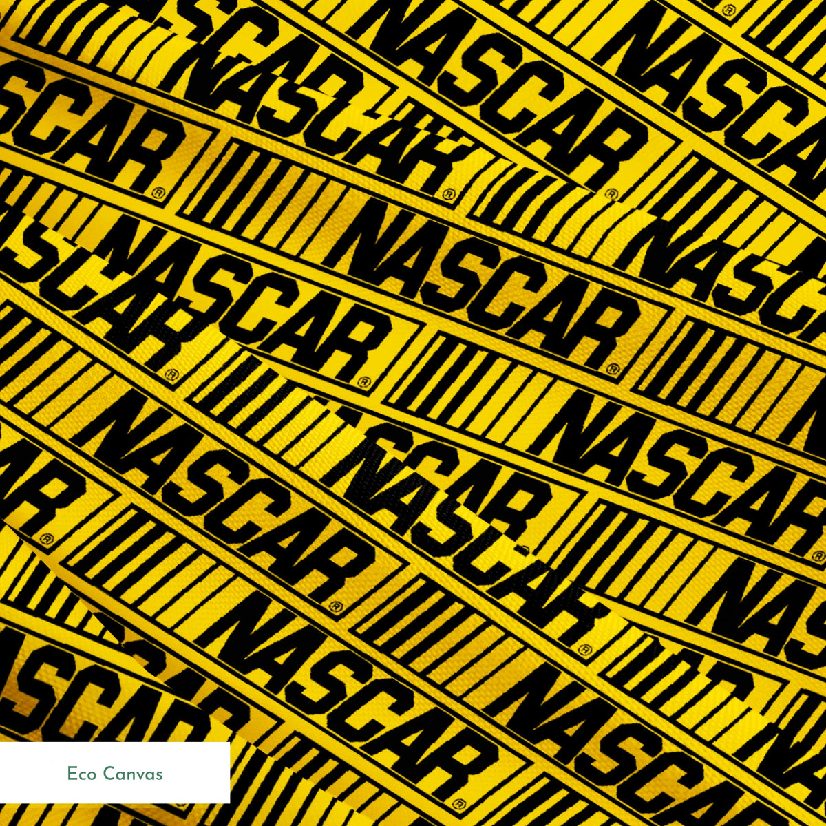 NASCAR® Retro Logo on Yellow Stripes Fabric