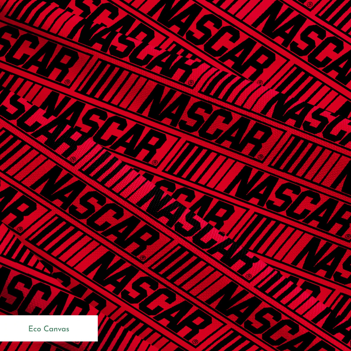 NASCAR® Retro Logo on Red Stripes Fabric