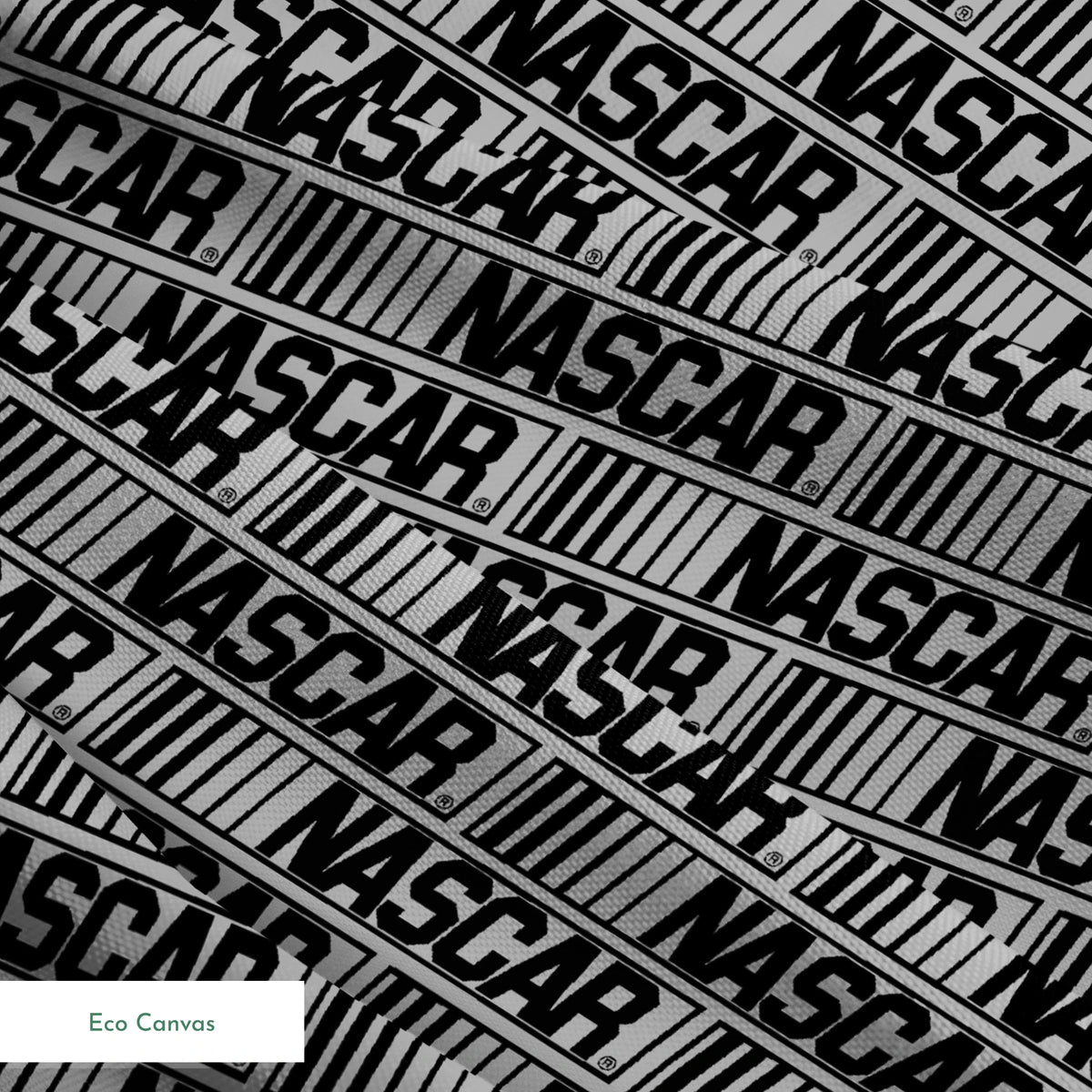 NASCAR® Retro Logo on Grey Stripes Fabric