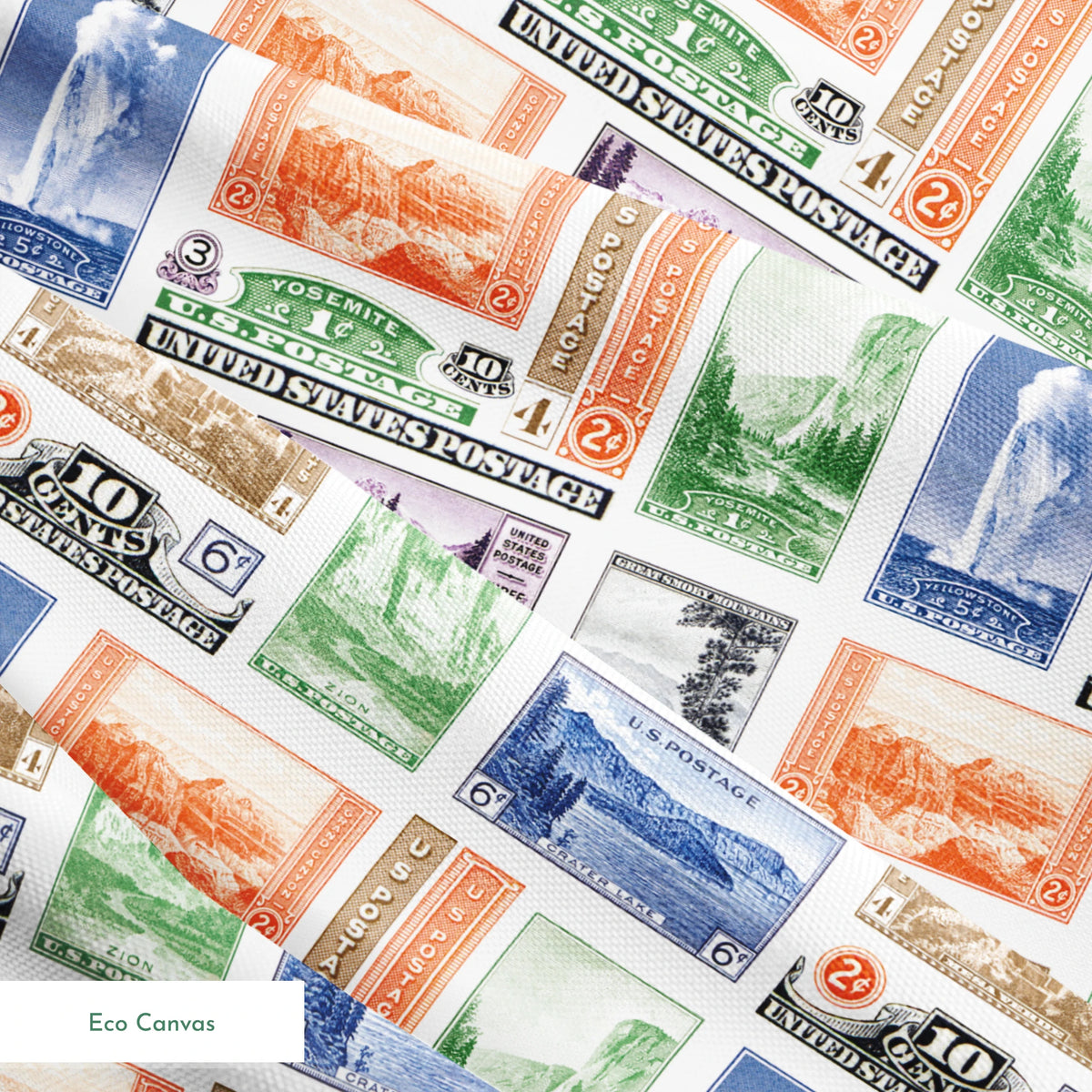 USPS National Park Stamps on White Fabric