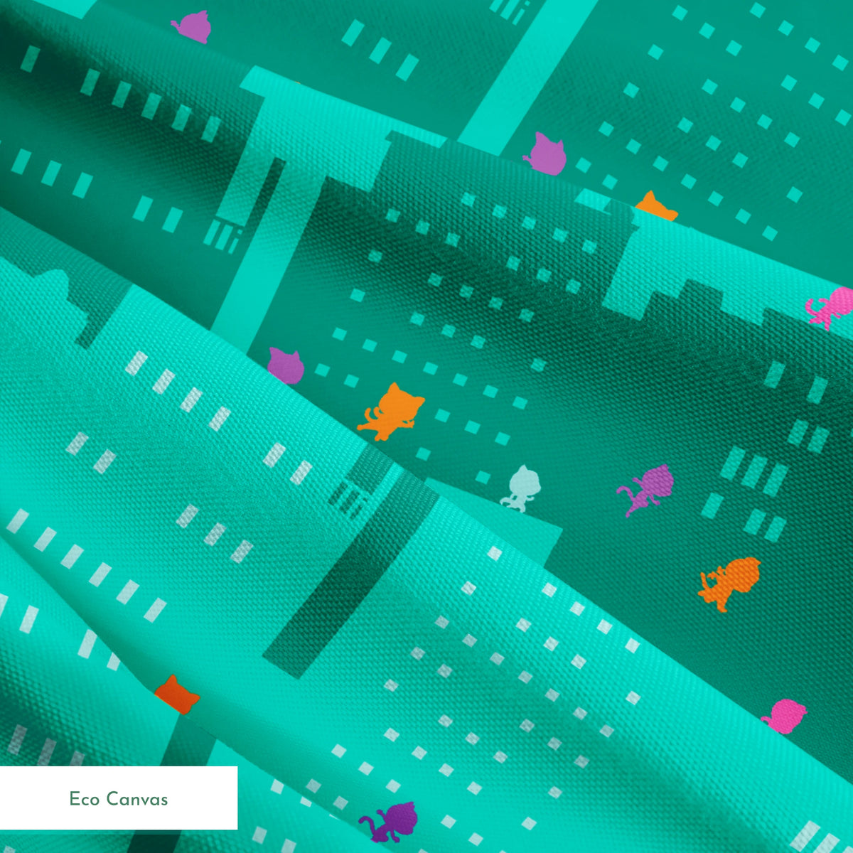 Disney Jr's. SuperKitties Super Skyline on Teal Fabric