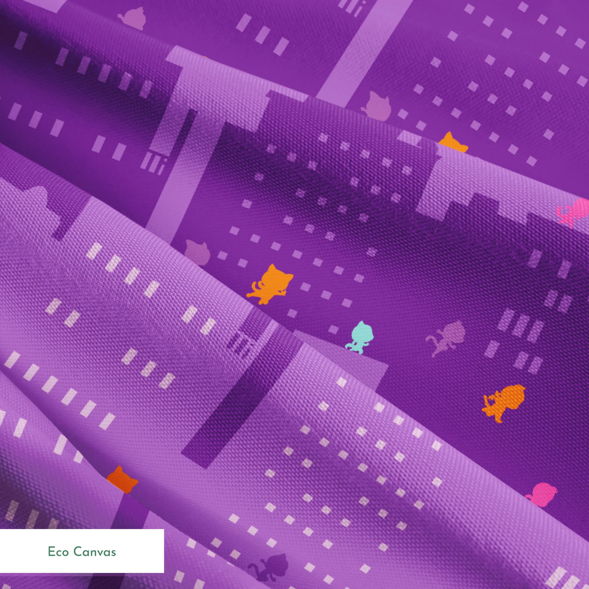 Disney Jr's. SuperKitties Super Skyline on Purple Fabric