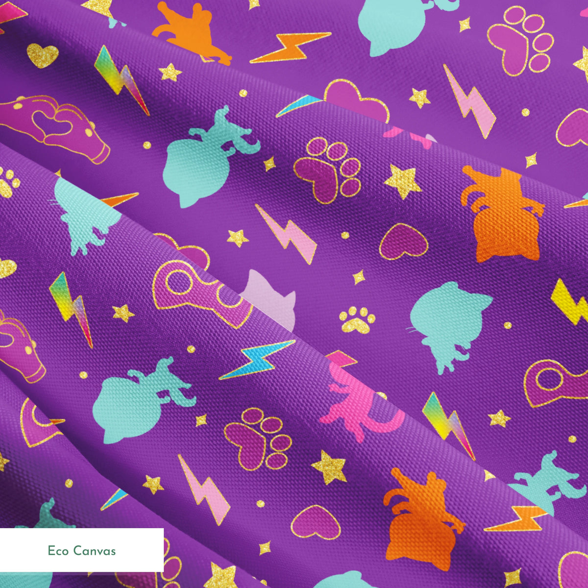 Disney Jr's. SuperKitties Pawsome Characters on Purple Fabric