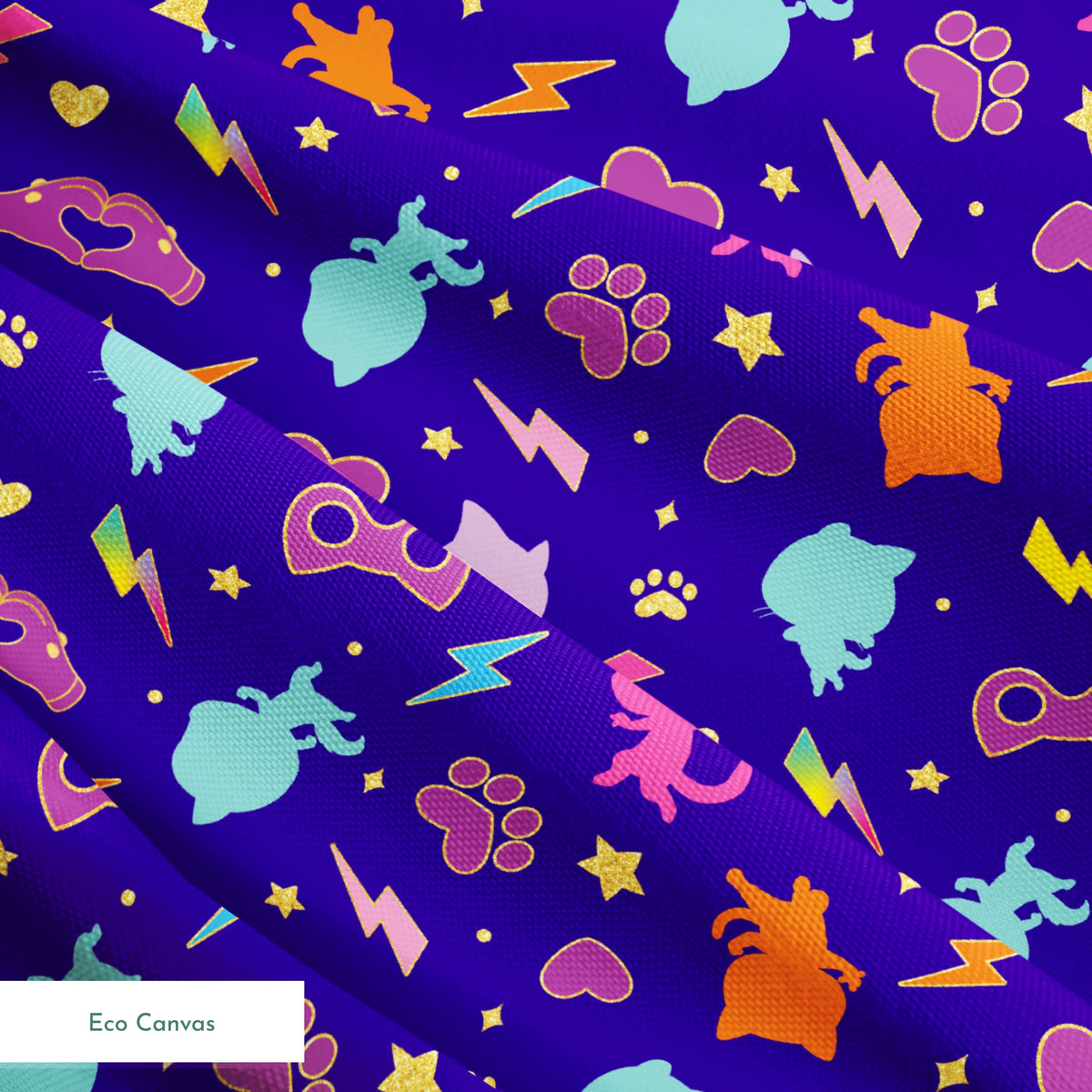 Disney Jr's. SuperKitties Pawsome Characters on Blue Fabric