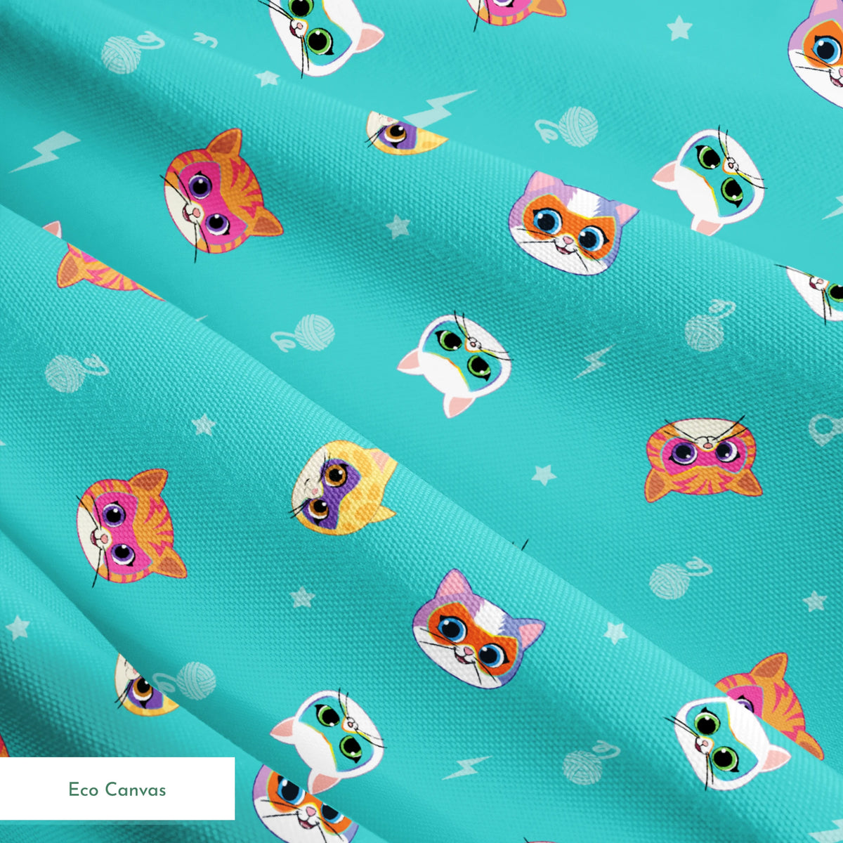Disney Jr's. SuperKitties Friends Furever on Teal Fabric