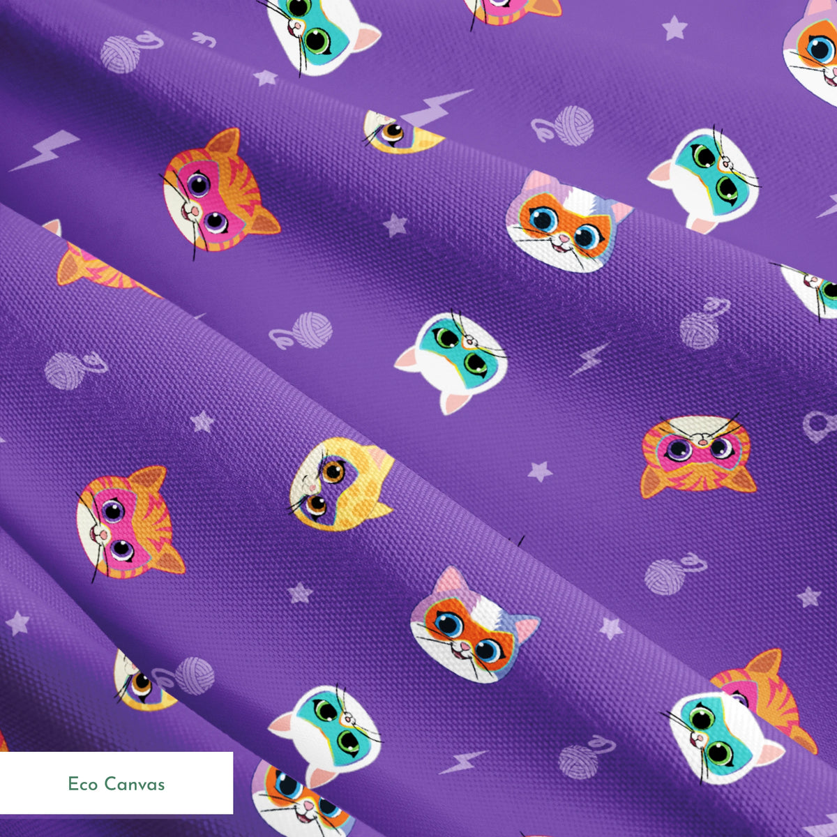 Disney Jr's. SuperKitties Friends Furever on Purple Fabric