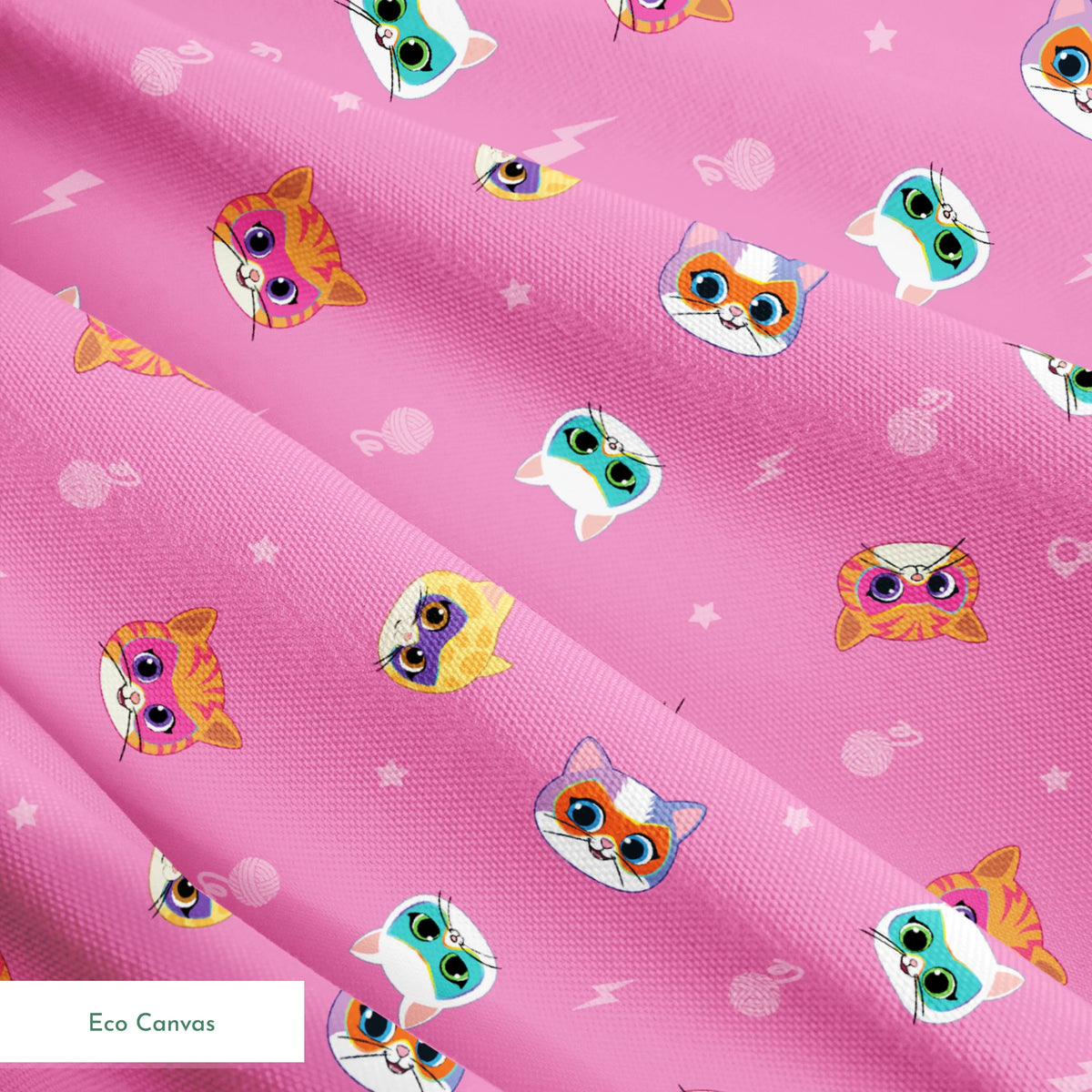 Disney Jr's. SuperKitties Friends Furever on Pink Fabric