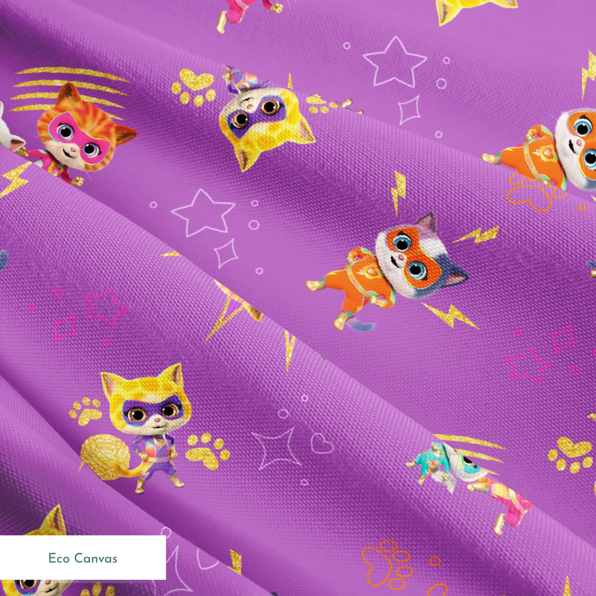 Disney Jr's. SuperKitties Fierce Fighters on Purple Fabric