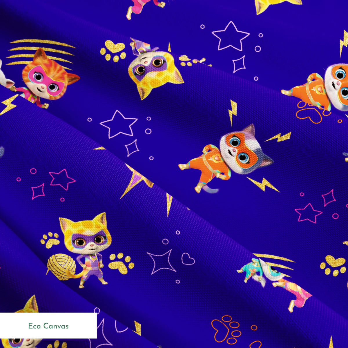 Disney Jr's. SuperKitties Fierce Fighters on Blue Fabric