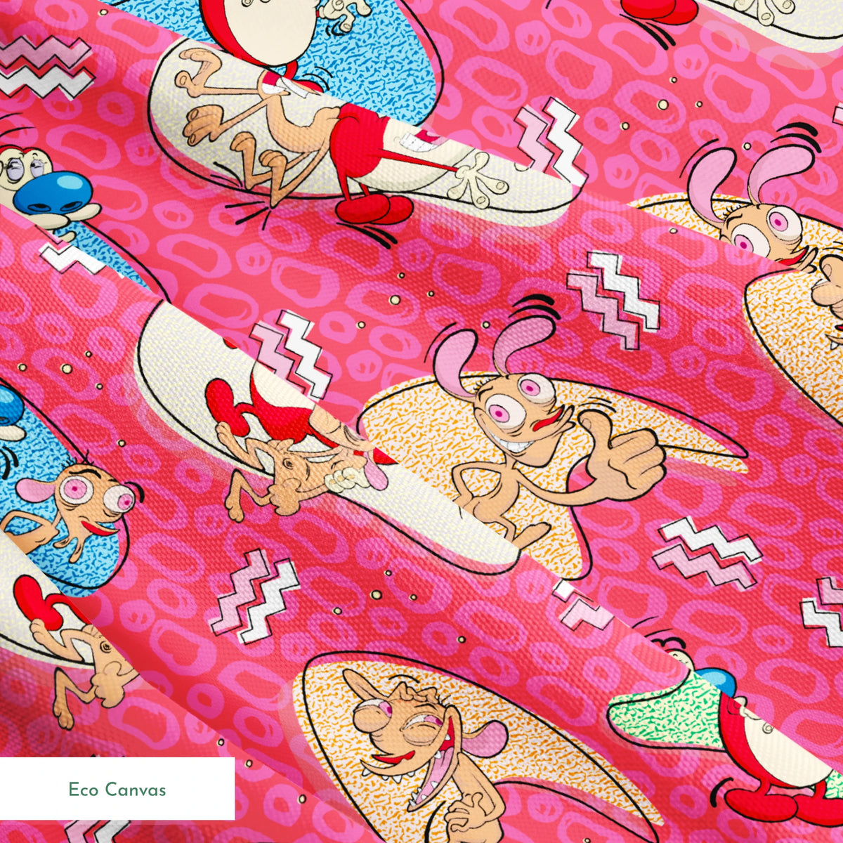 Ren & Stimpy Retro Graphics on Pink Fabric