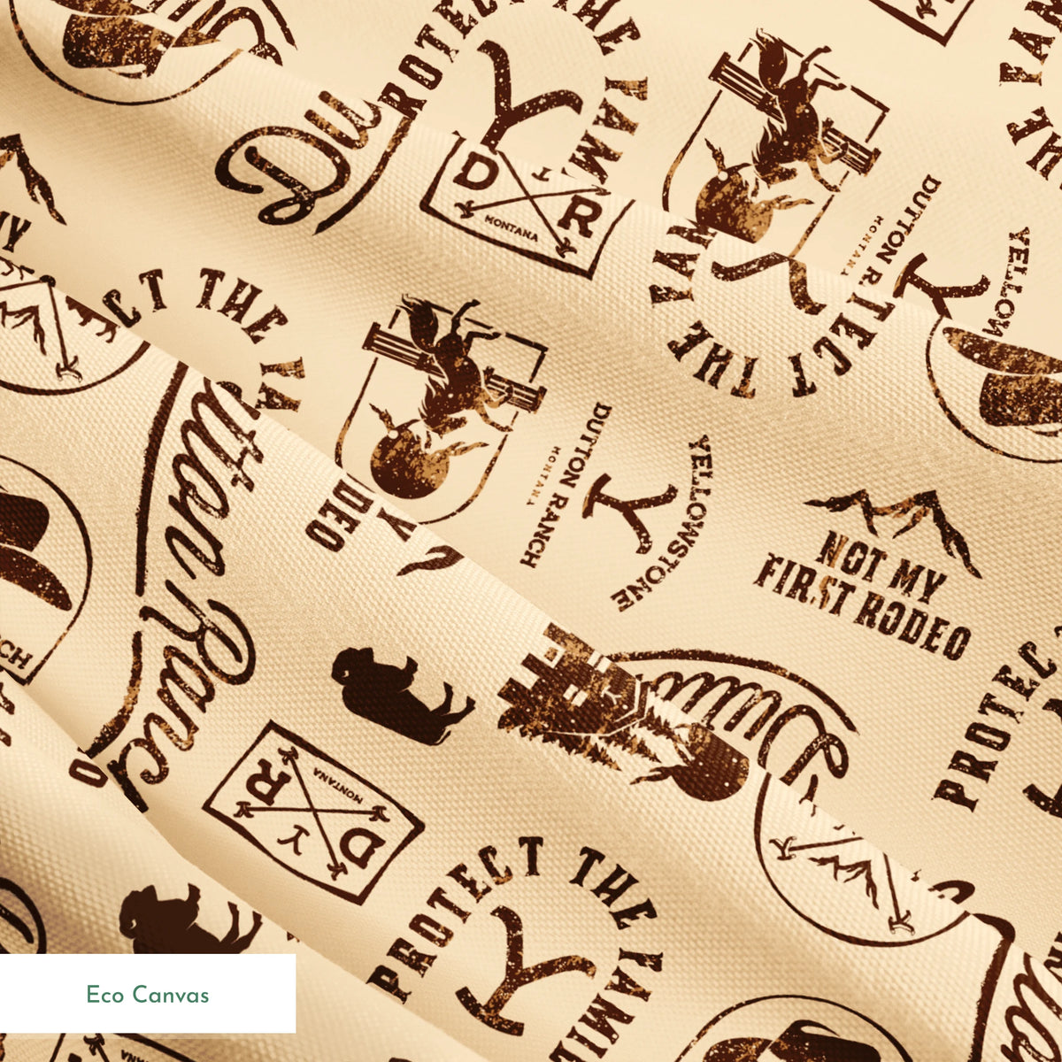 Paramount Yellowstone Dutton Ranch Icons on Ivory Fabric