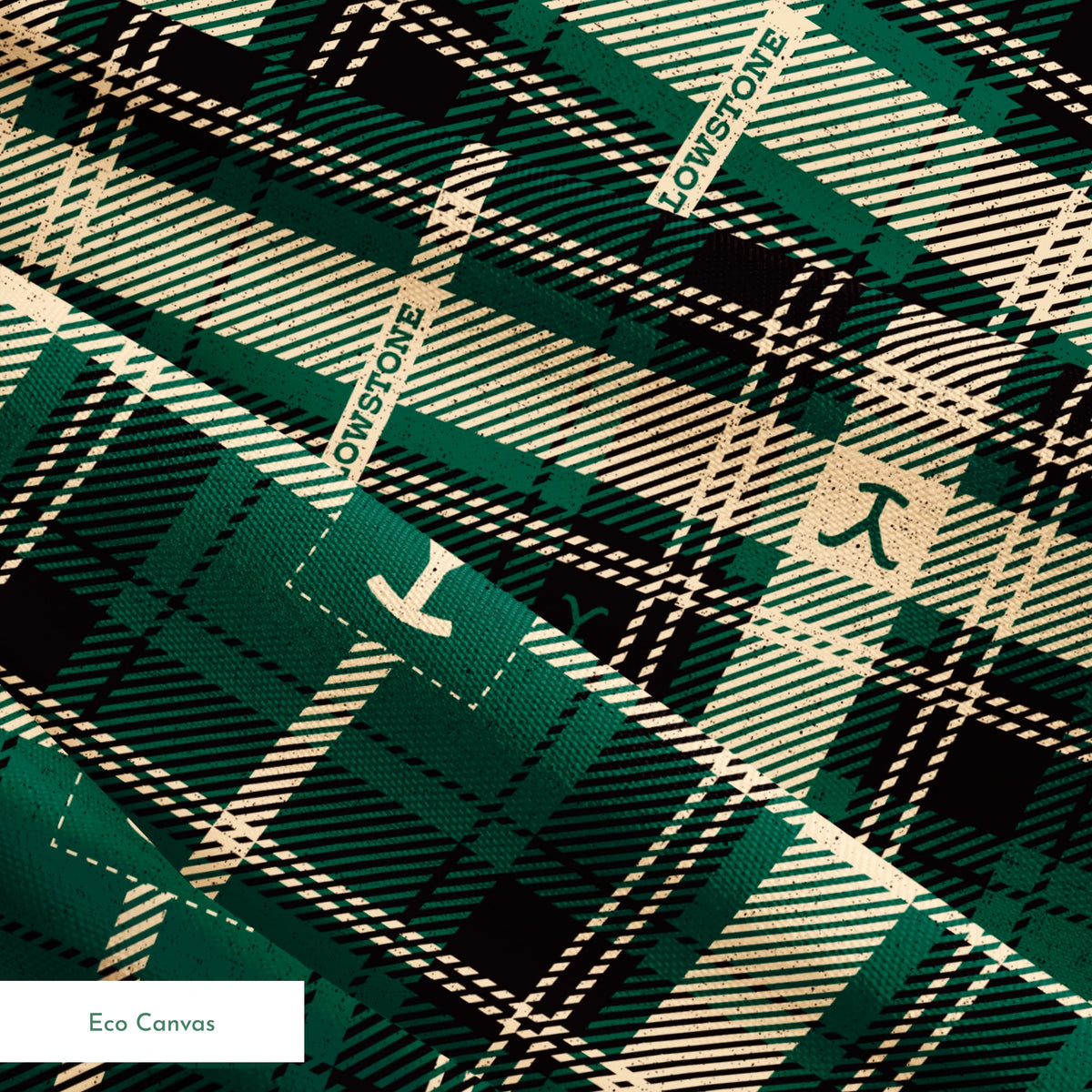 Paramount Yellowstone Rustic Plaid on Green Fabric