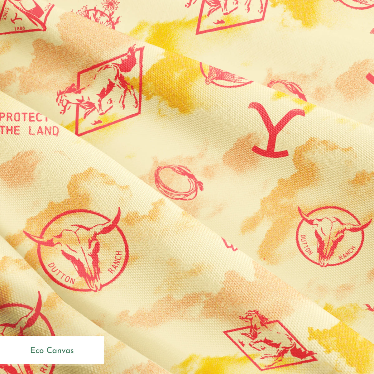 Paramount Yellowstone Icons in the Clouds on Sunset Yellow Fabric