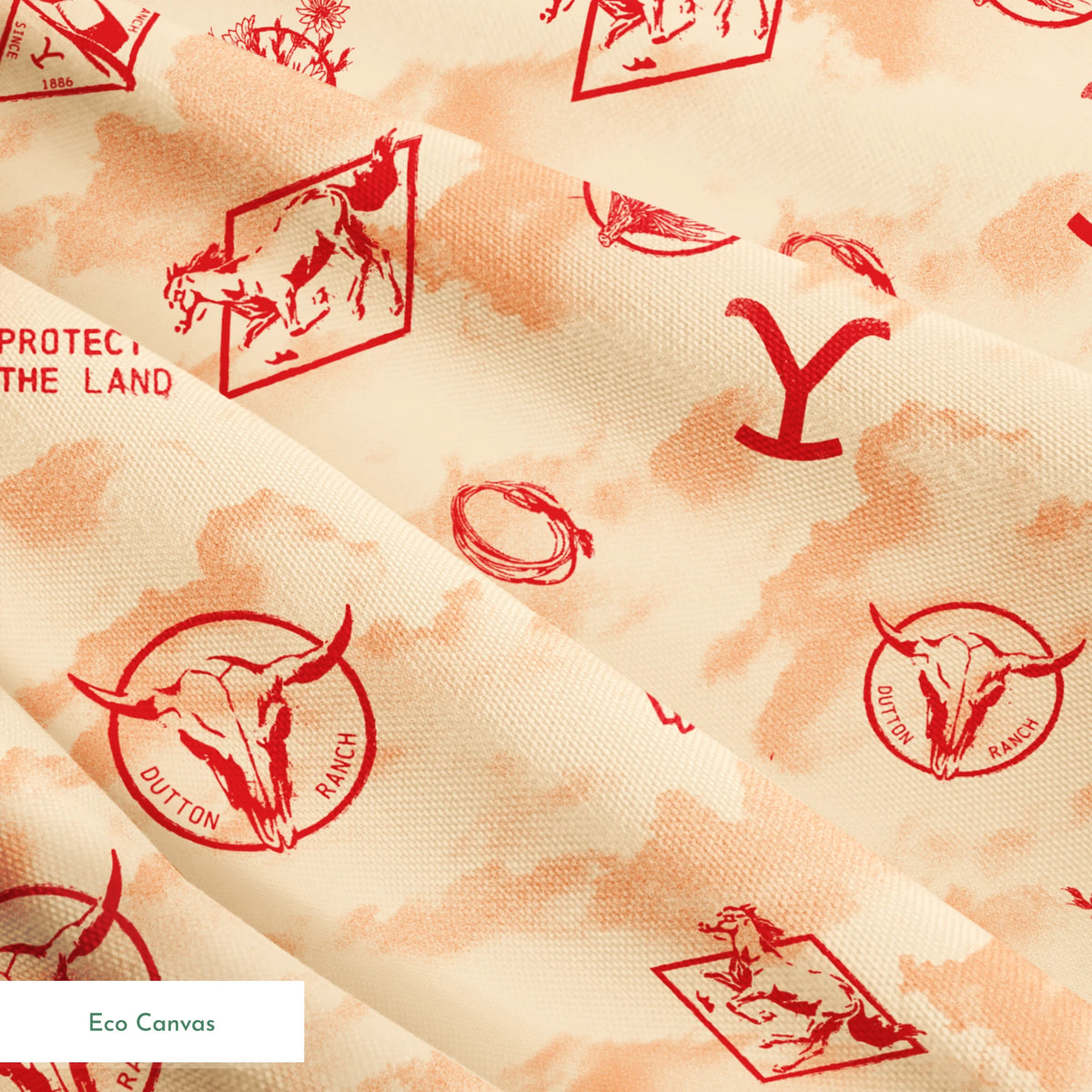 Paramount Yellowstone Icons in the Clouds on Rust Fabric